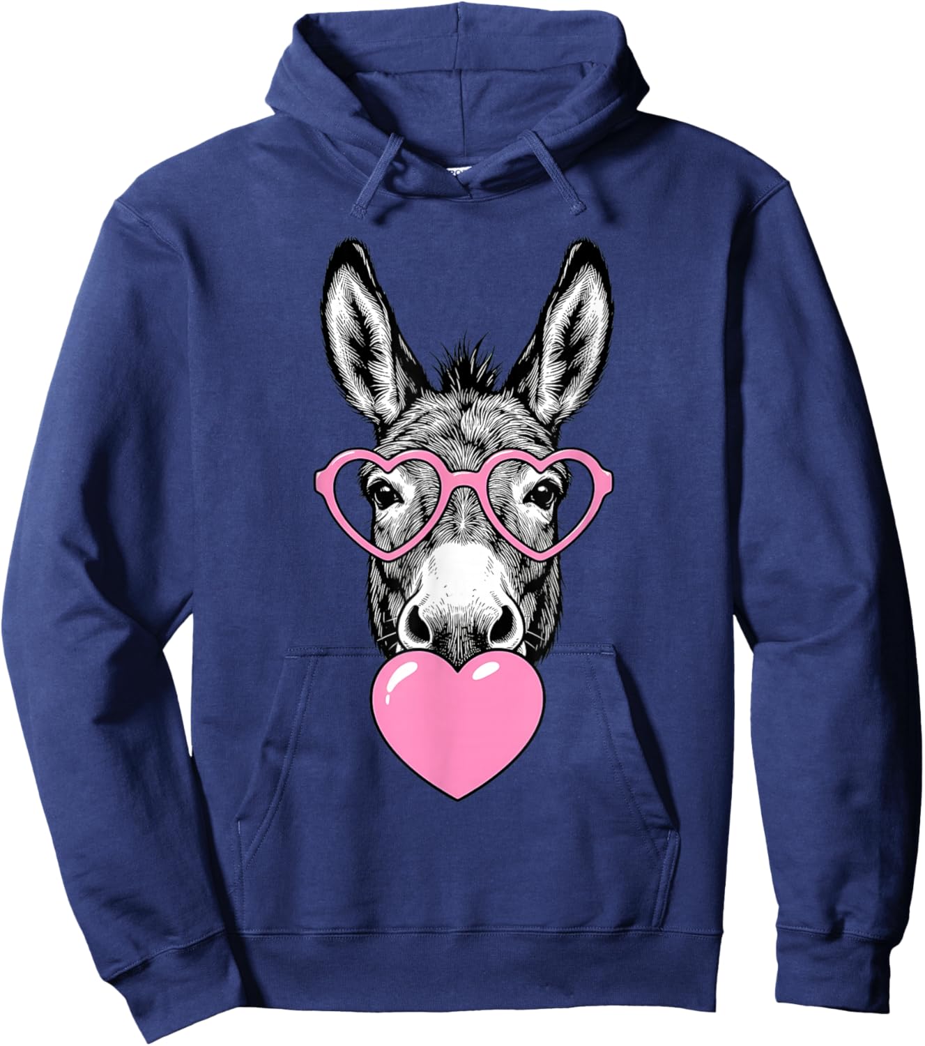 Cute Donkey Blowing Pink Valentine Heart Bubble Gum Hoodie - Hoodie | Navy
