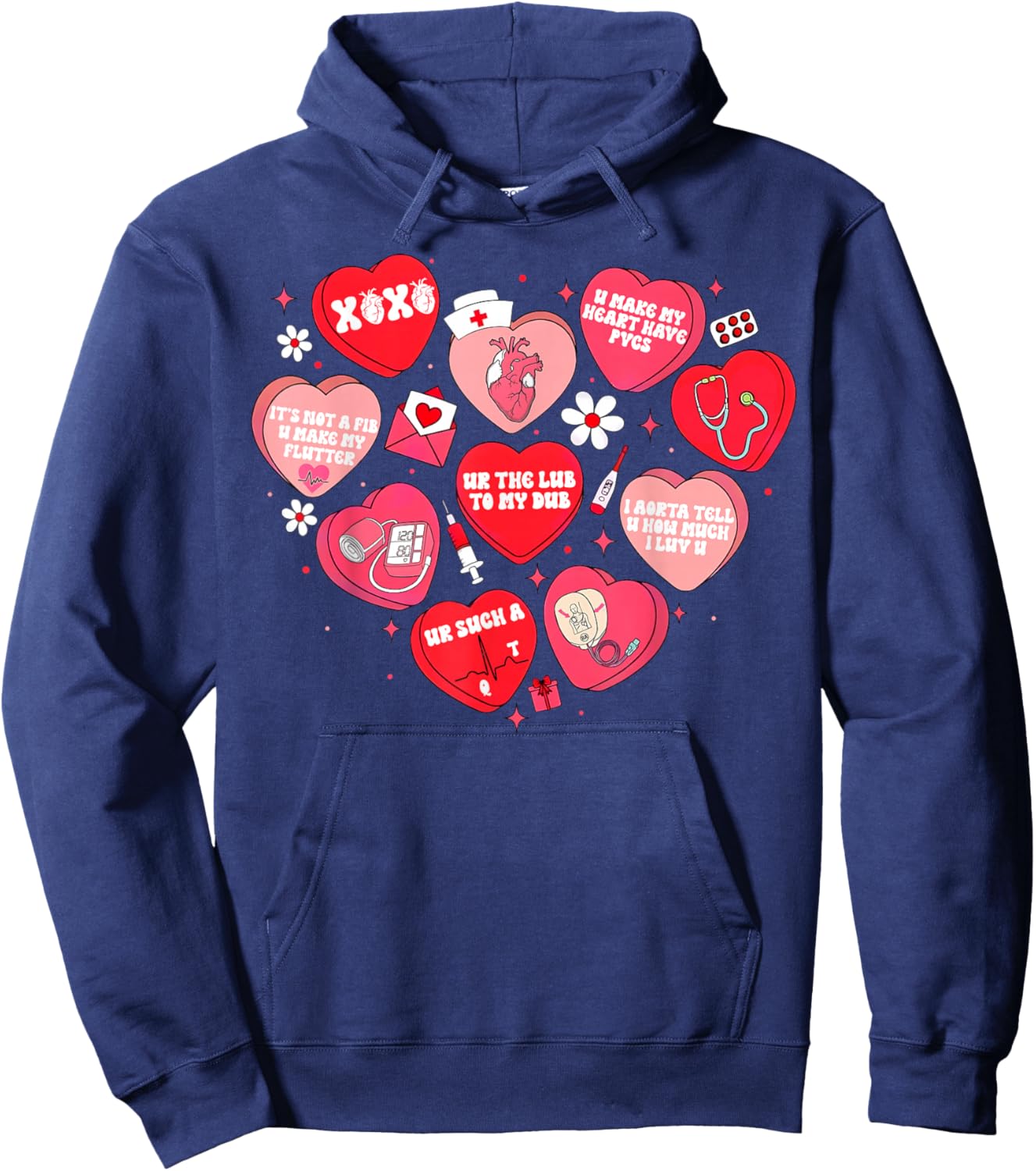 Cardiac Crew Nurse Valentine Nurses Retro Candy Heart Hoodie - Hoodie | Navy