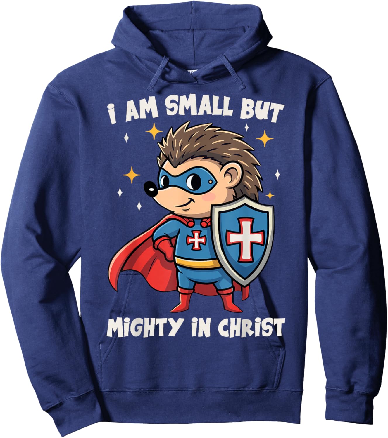 Christian Kids I Am Small But Mighty in Christ Cute Hedgehog Hoodie - Hoodie | Navy