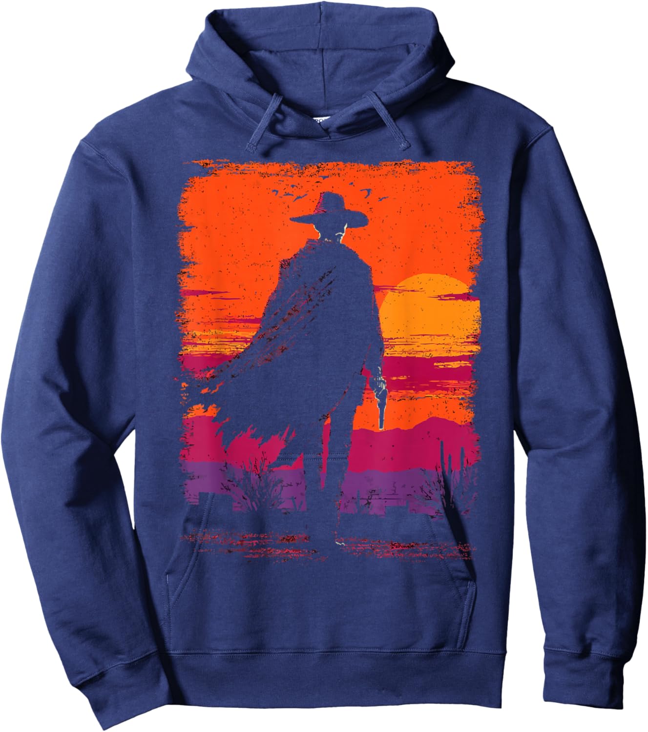 Skeleton Cowboy Gunslinger Desert Sunset Western Gothic Hoodie - Hoodie | Navy