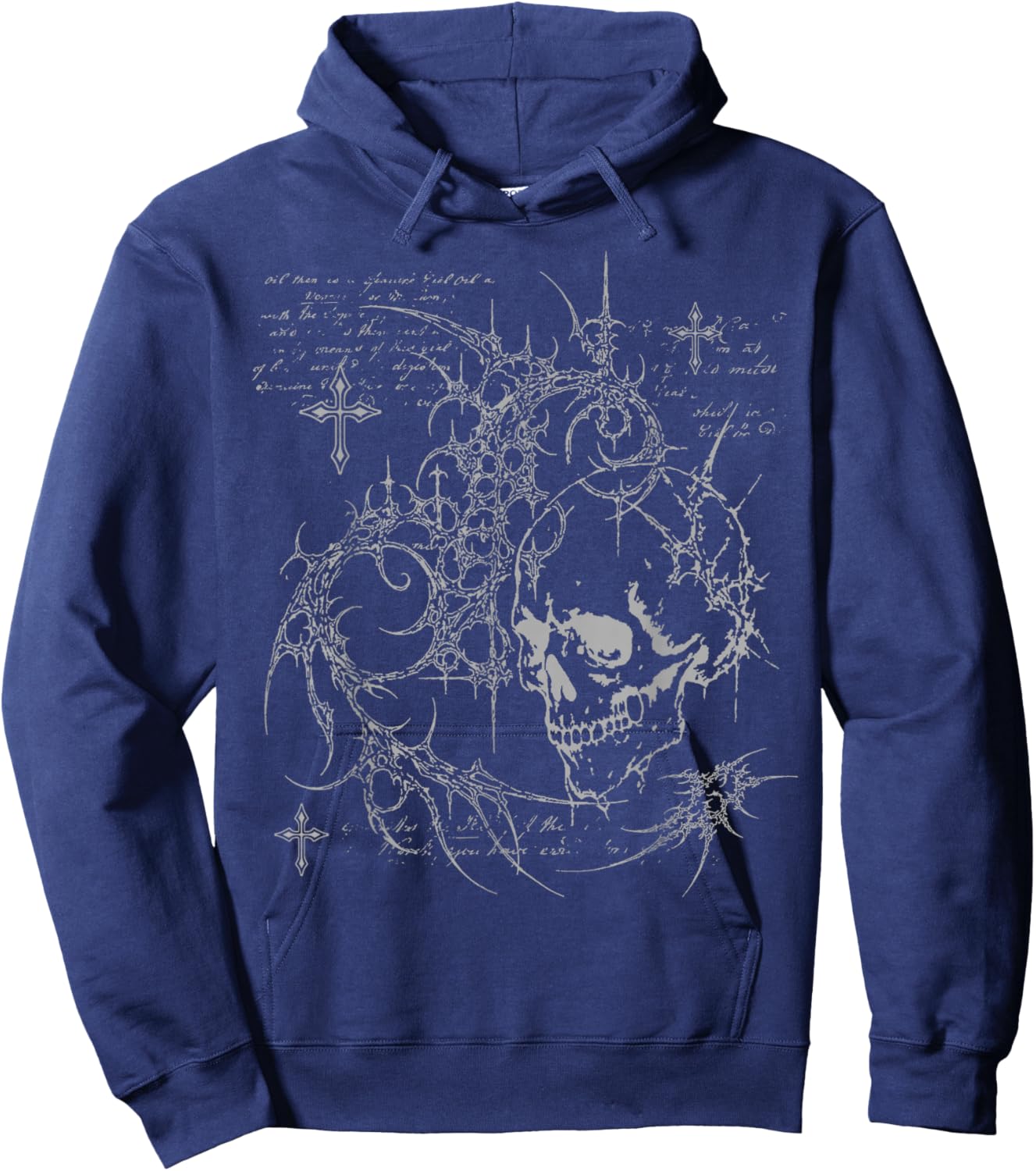 Y2K Grunge Goth Alt Skull Sigilism Vintage Graphic Hoodie - Hoodie | Navy