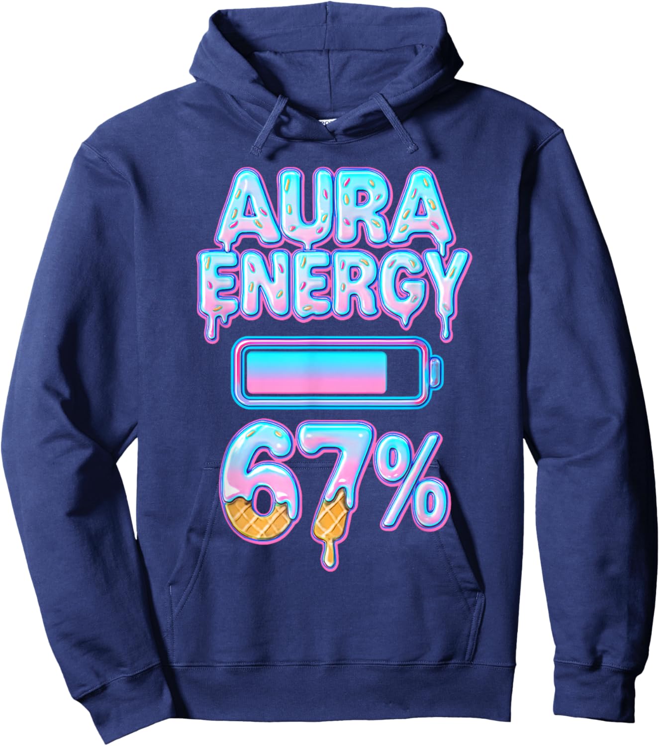 Aura Energy 67 Meme Ice Cream Drip 6 7 Funny Six Seven Teens Hoodie - Hoodie | Navy