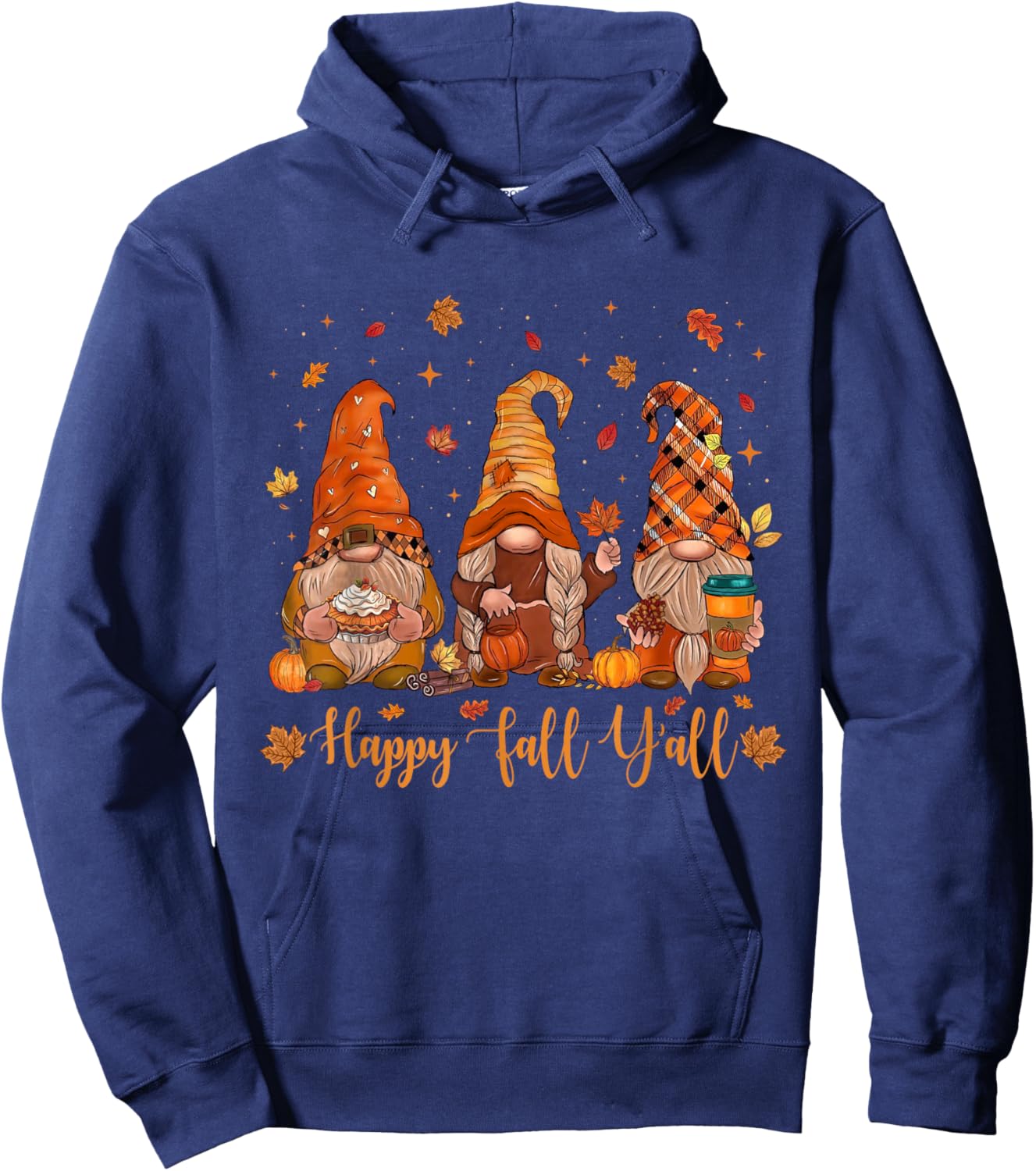 Happy Fall Y'all Gnome Pumpkin Autumn Thanksgiving Men Women Hoodie - Hoodie | Navy