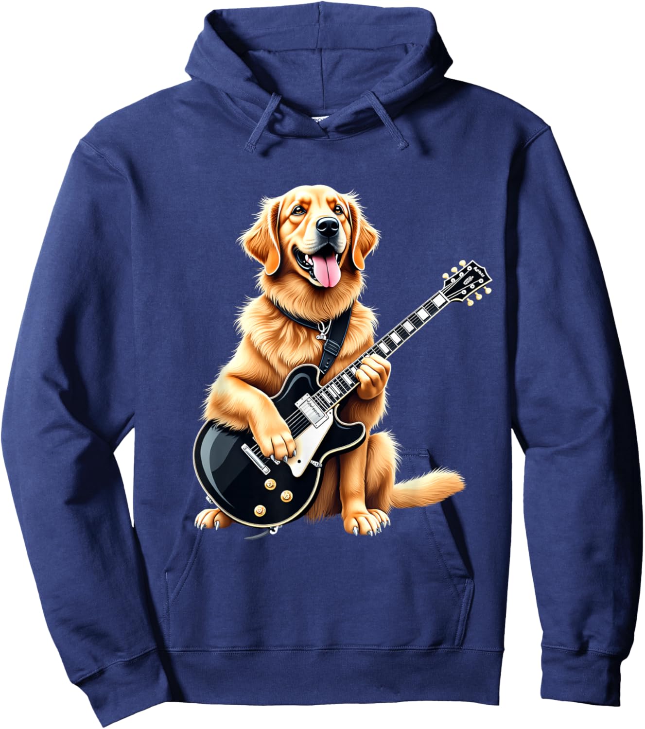 Funny Golden Retriever Playing Electric Guitar Music Lovers Hoodie - Hoodie | Navy