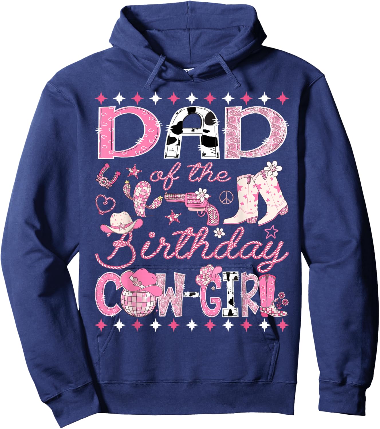 Dad of The Birthday Cowgirl Pink Rodeo Western Disco Hoodie - Hoodie | Navy