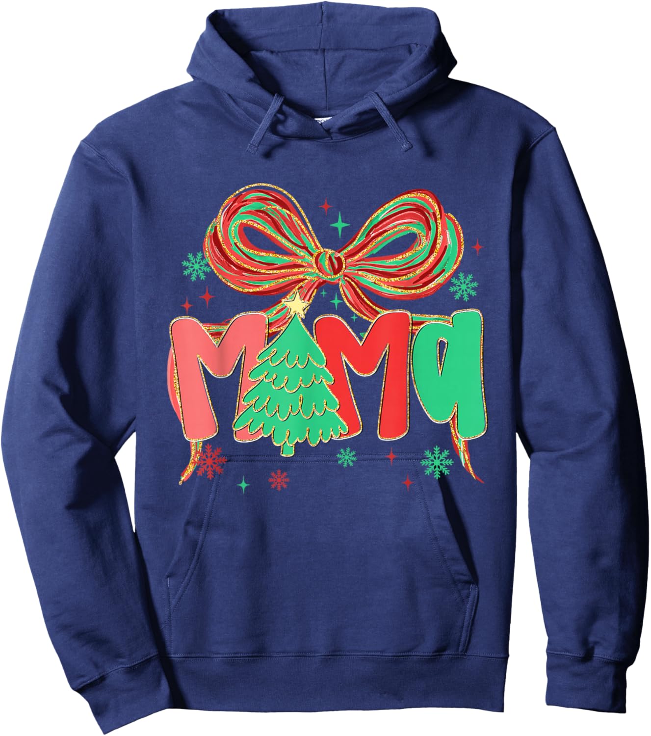 Coquette Bow Mama Christmas Tree Festive Holiday Xmas Mom Hoodie - Hoodie | Navy