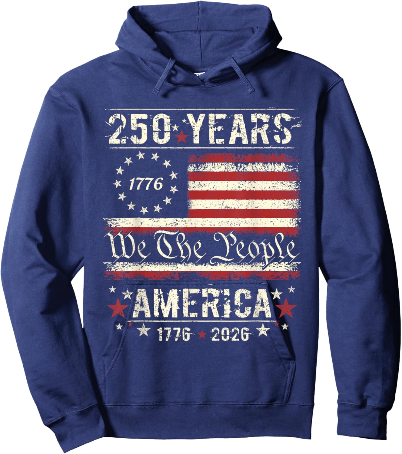 Flag Vintage 250 Years American 1776 2026 250th USA Birthday Hoodie - Hoodie | Navy