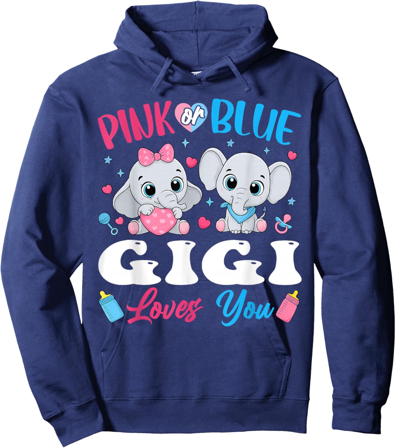 Pink or Blue Gigi Loves You Gender Reveal Elephant Hoodie - Hoodie | Navy
