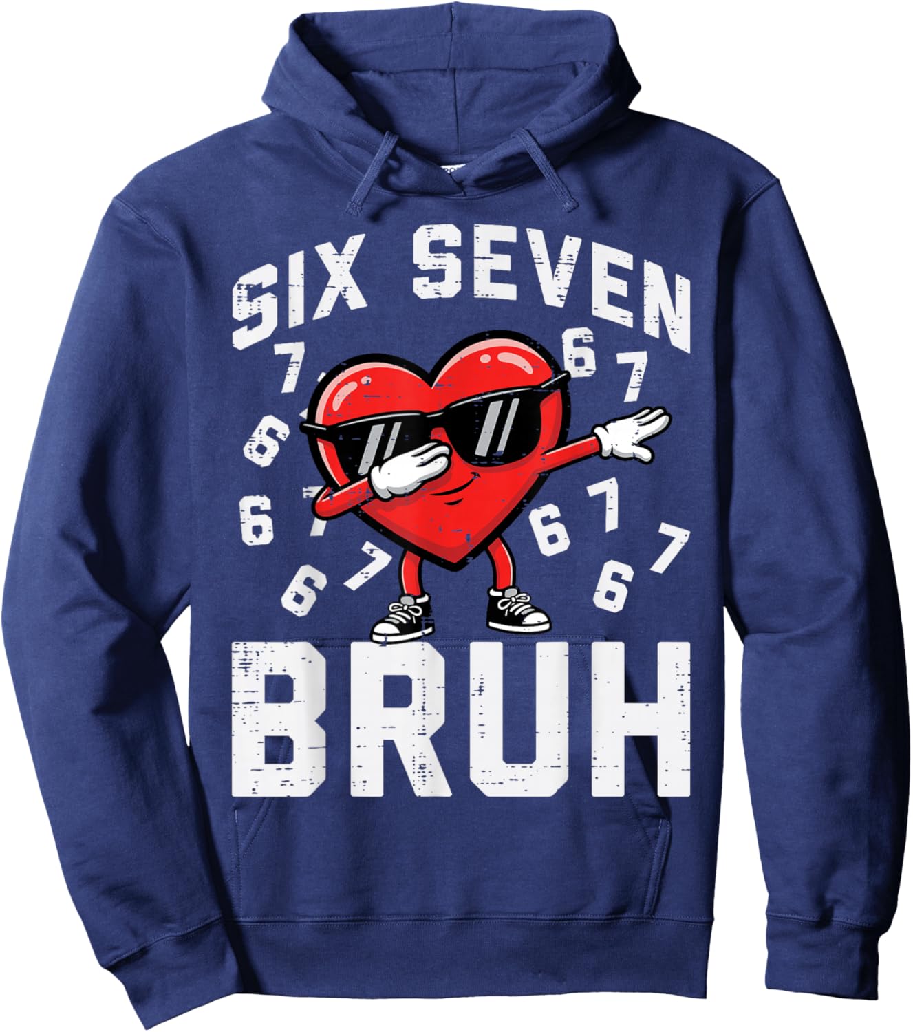 6 7 Valentines Day Six Seven Bruh Heart 67 Kids Boys Youth Hoodie - Hoodie | Navy