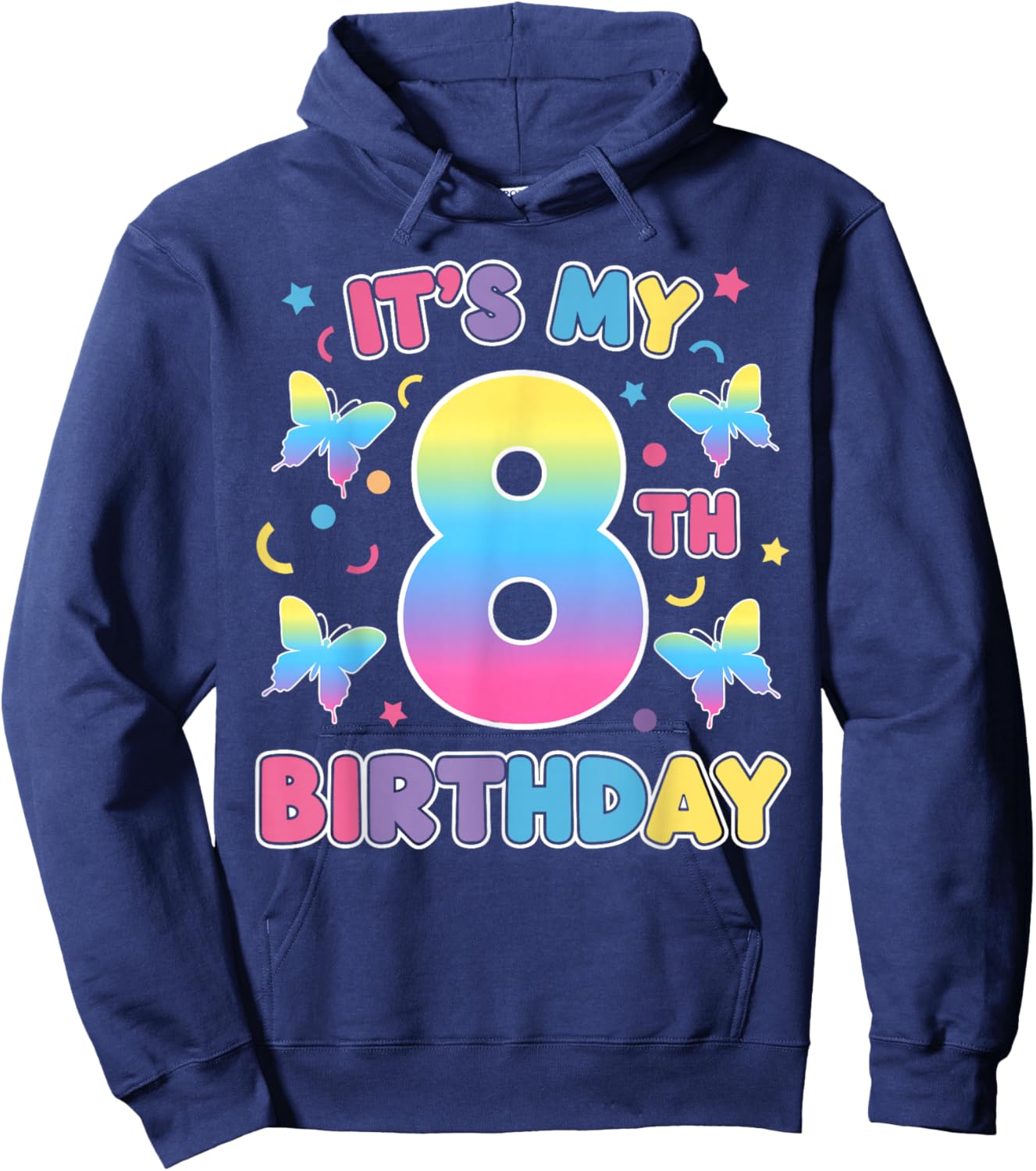 Cute It's My 8th Birthday Butterfly Theme 8 Year Old Hoodie - Hoodie | Navy