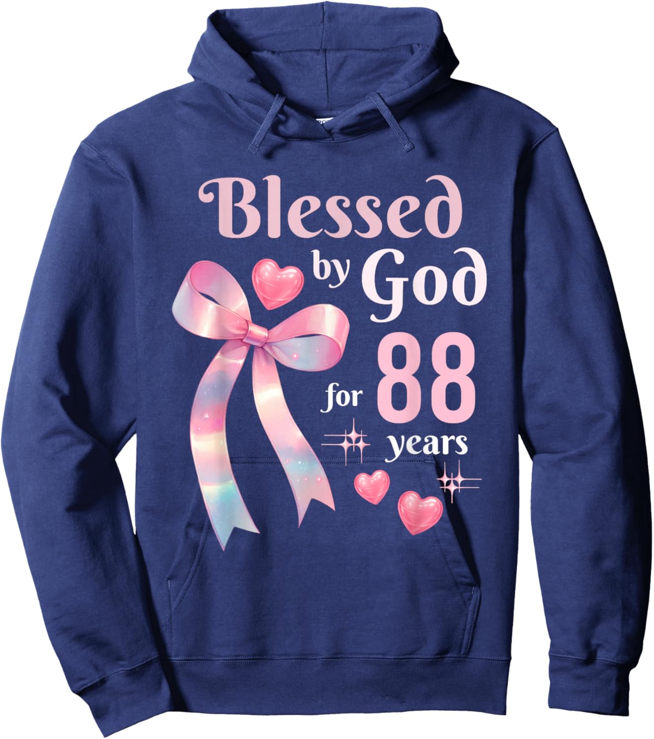 Blessed by God for 88 Years Ribbon Christian 88th Birthday Hoodie - Hoodie | Navy