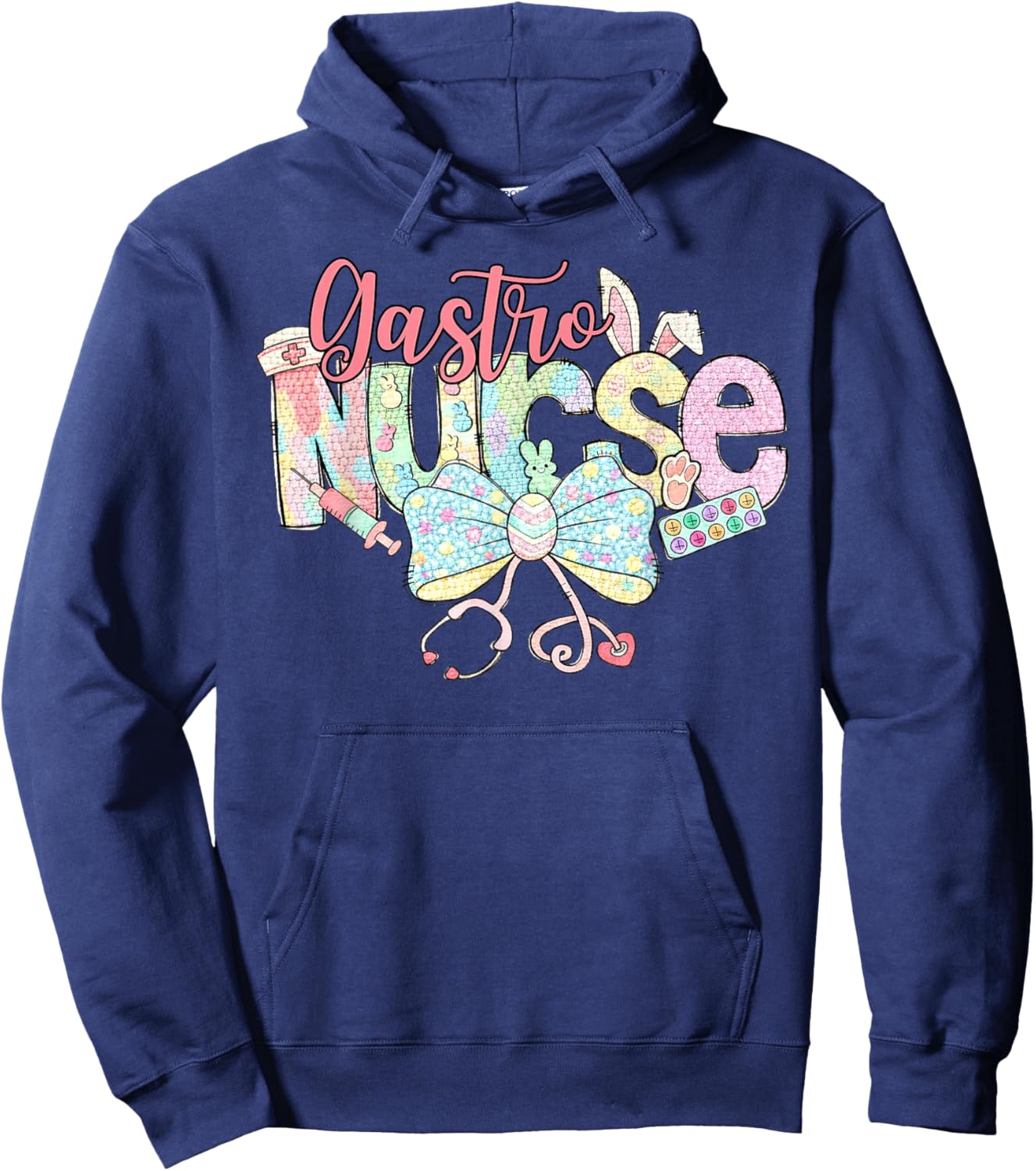 Gastro Nurse Bunny Coquette Bow Easter Gastroenterology GI Hoodie - Hoodie | Navy