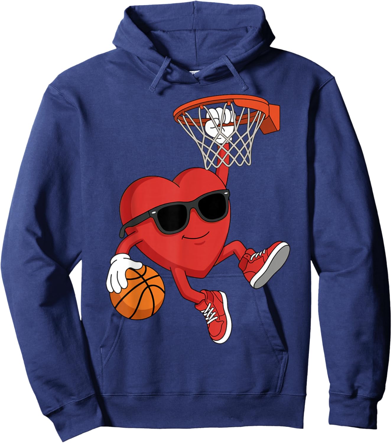 Valentines Basketball Heart Playing Basketball Boys Kids Hoodie - Hoodie | Navy