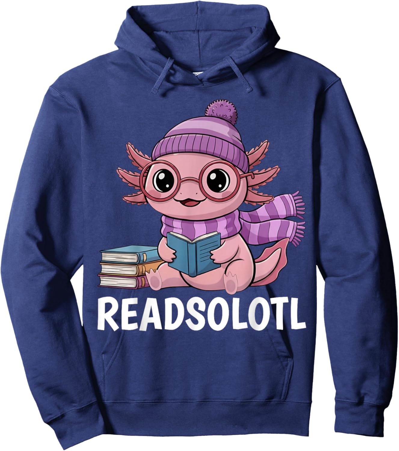 Readsolotl Cute Pink Kawaii Axolotl Reading Book Lover Funny Hoodie - Hoodie | Navy