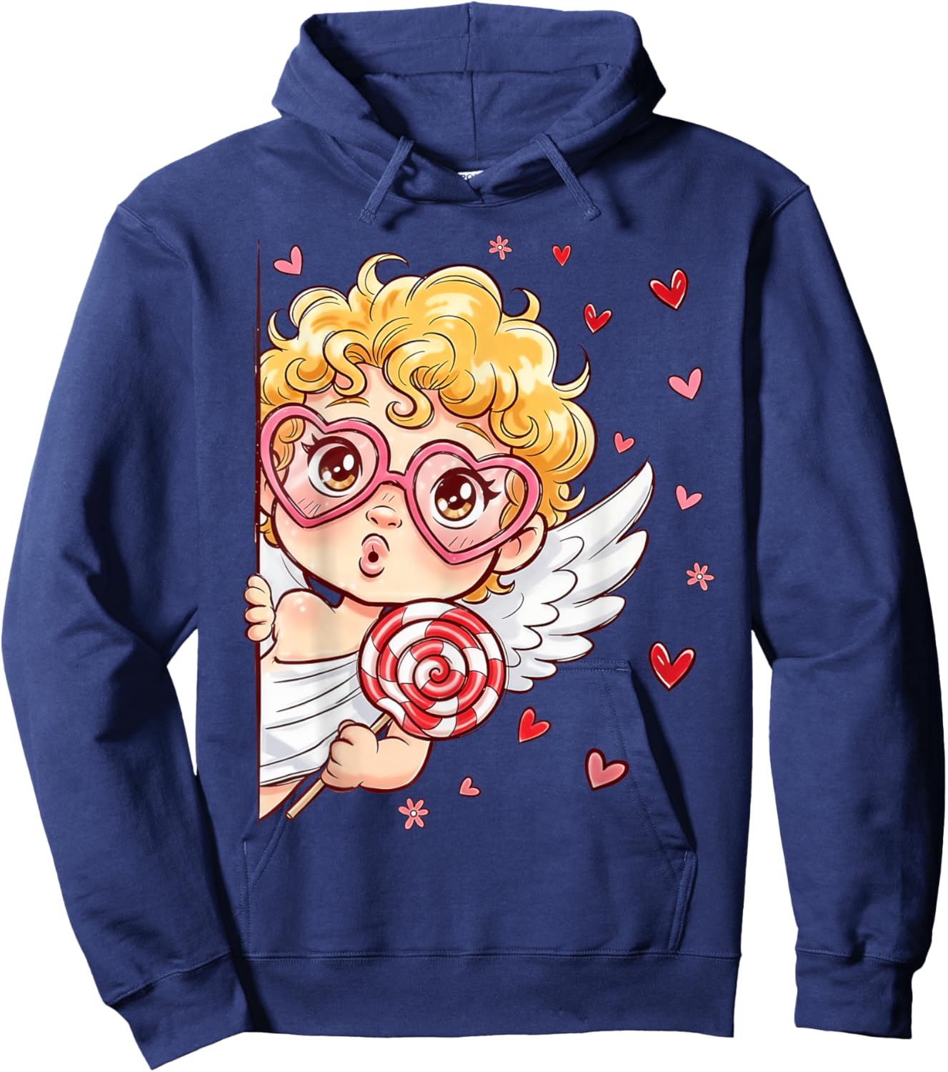 Retro Cupid Cute Heart Sunglasses Happy Valentine Men Women Hoodie - Hoodie | Navy