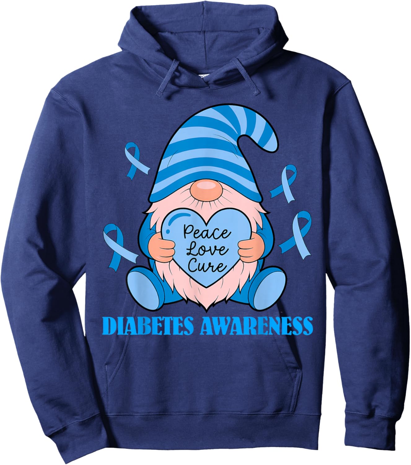 Groovy Gnome Diabetes Awareness Month Ribbon Blue Women Girl Hoodie - Hoodie | Navy
