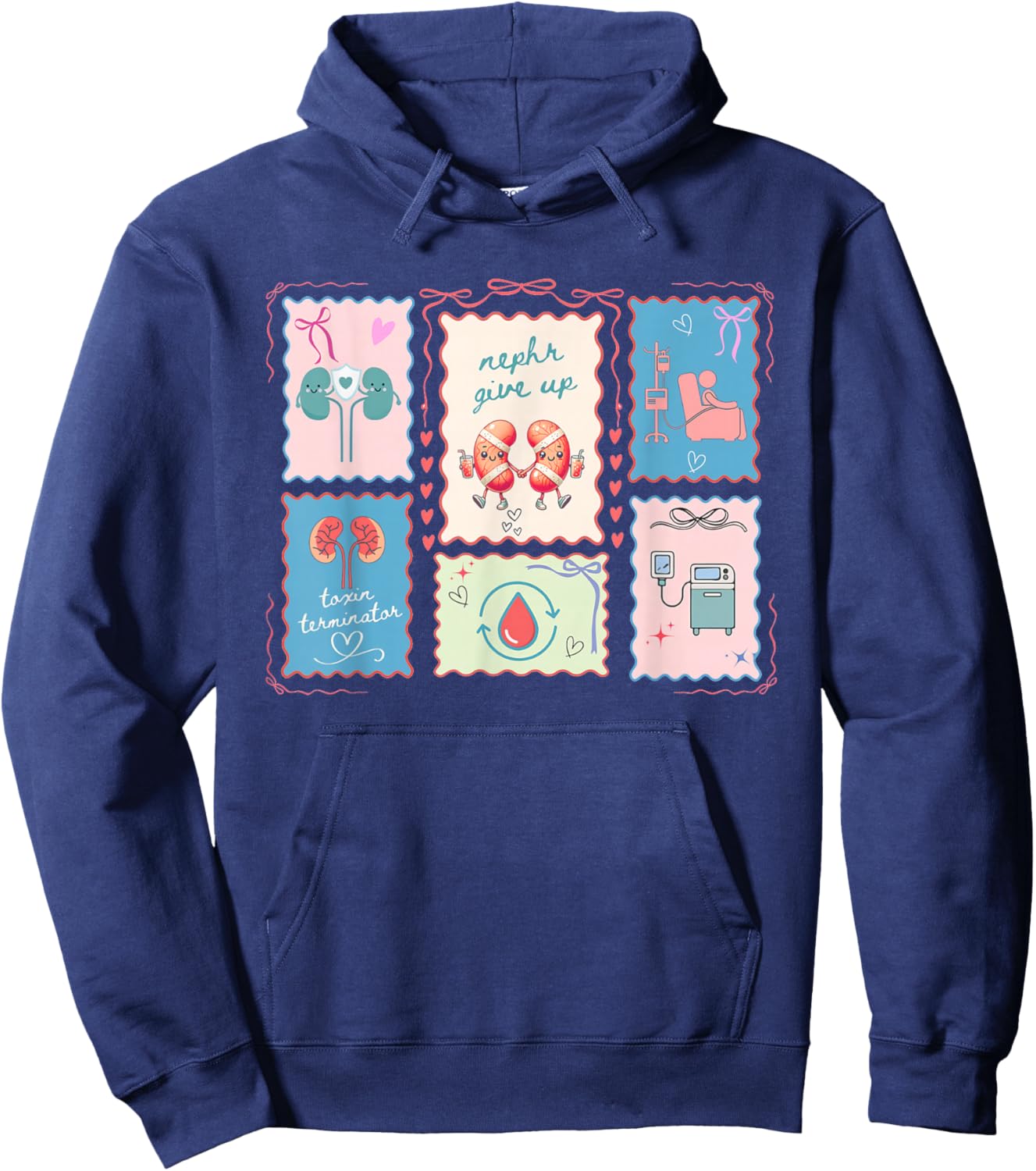 Women Dialysis Nurse Valentine Stamp Kidney Nephrology RN Hoodie - Hoodie | Navy