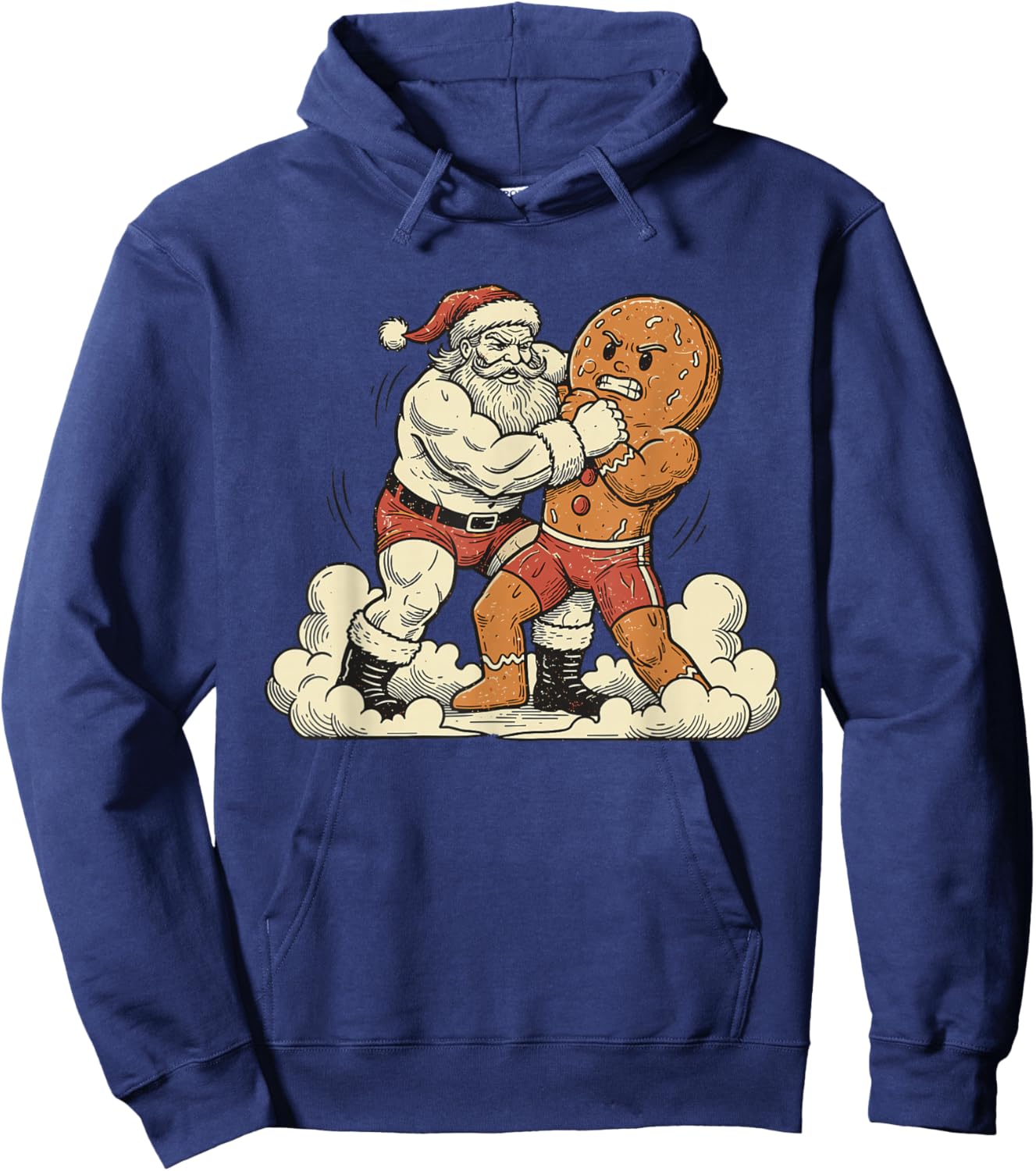 Funny Santa Wrestling Gingerbread Xmas Christmas Men Boys Hoodie - Hoodie | Navy