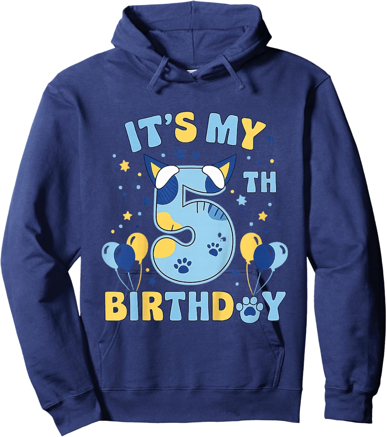 Its My 5th Birthday Boy Blue Dog Theme Party Cool 5 Year Old Hoodie - Hoodie | Navy