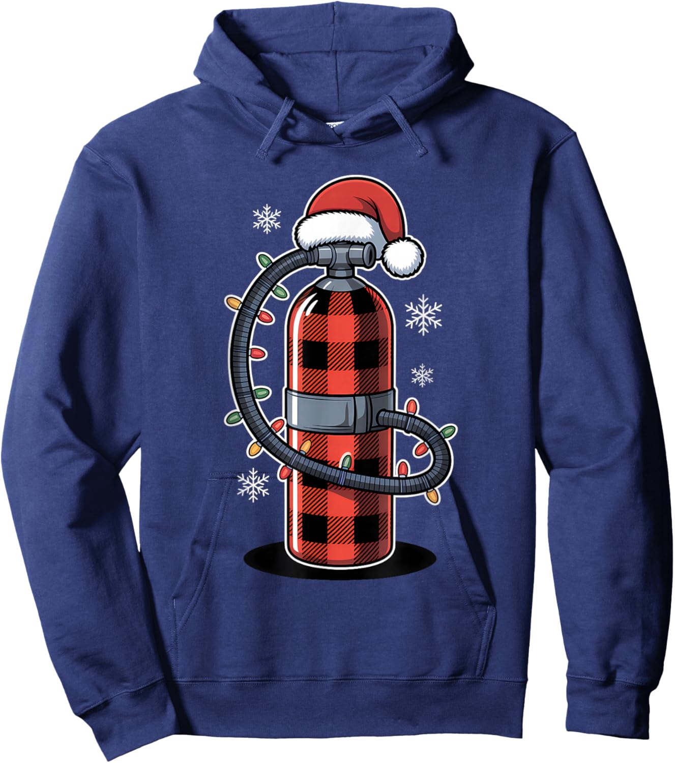 Christmas Buffalo Plaid Scuba Diving Tank with Santa Hat Hoodie - Hoodie | Navy