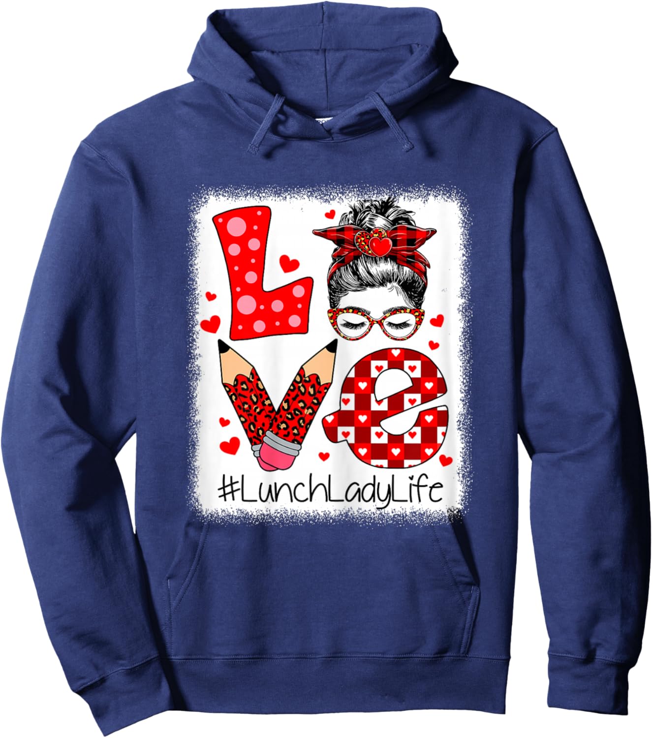 Love Lunch Lady Life Messy Bun Valentine's Day Women Hoodie - Hoodie | Navy
