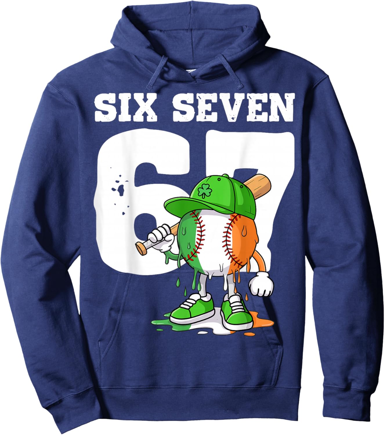 Boys St Patricks Day 67 Six Seven Baseball Ice Cream Drip Hoodie - Hoodie | Navy