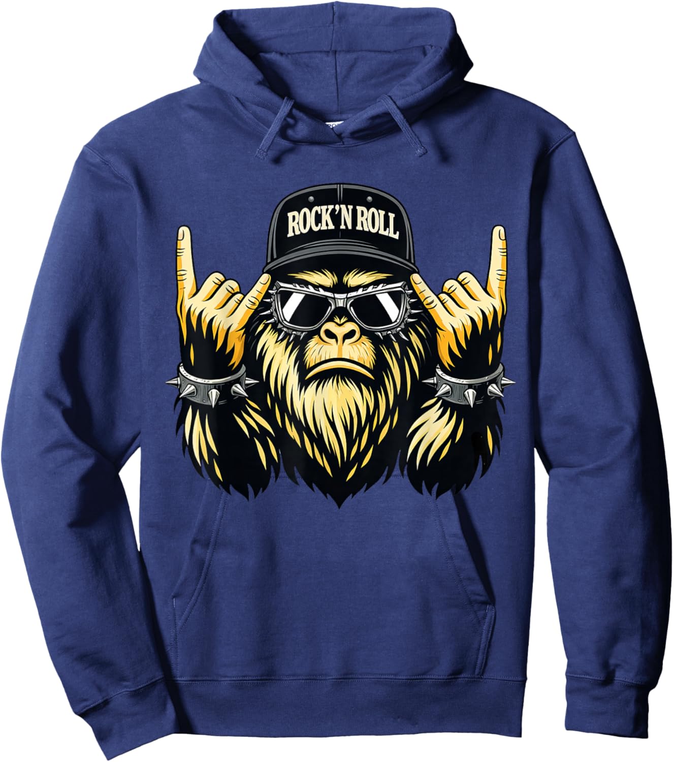 Bigfoot Rock On Sasquatch Heavy Metal Vibes Men Women Kids Hoodie - Hoodie | Navy
