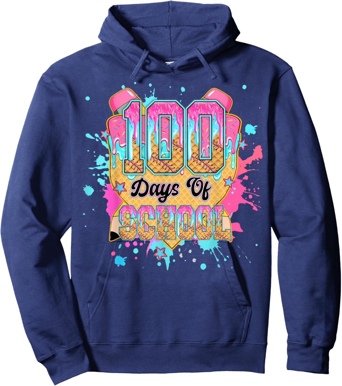 100 Days of School Baseball Drip Funny Boys Kids 100th Day Hoodie - Hoodie | Navy