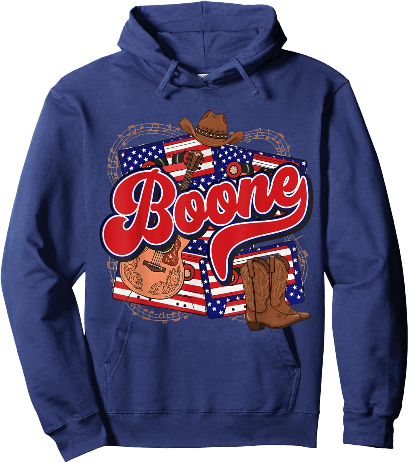 Boone Checkered Personalized Name Vintage US Flag Retro Hoodie - Hoodie | Navy