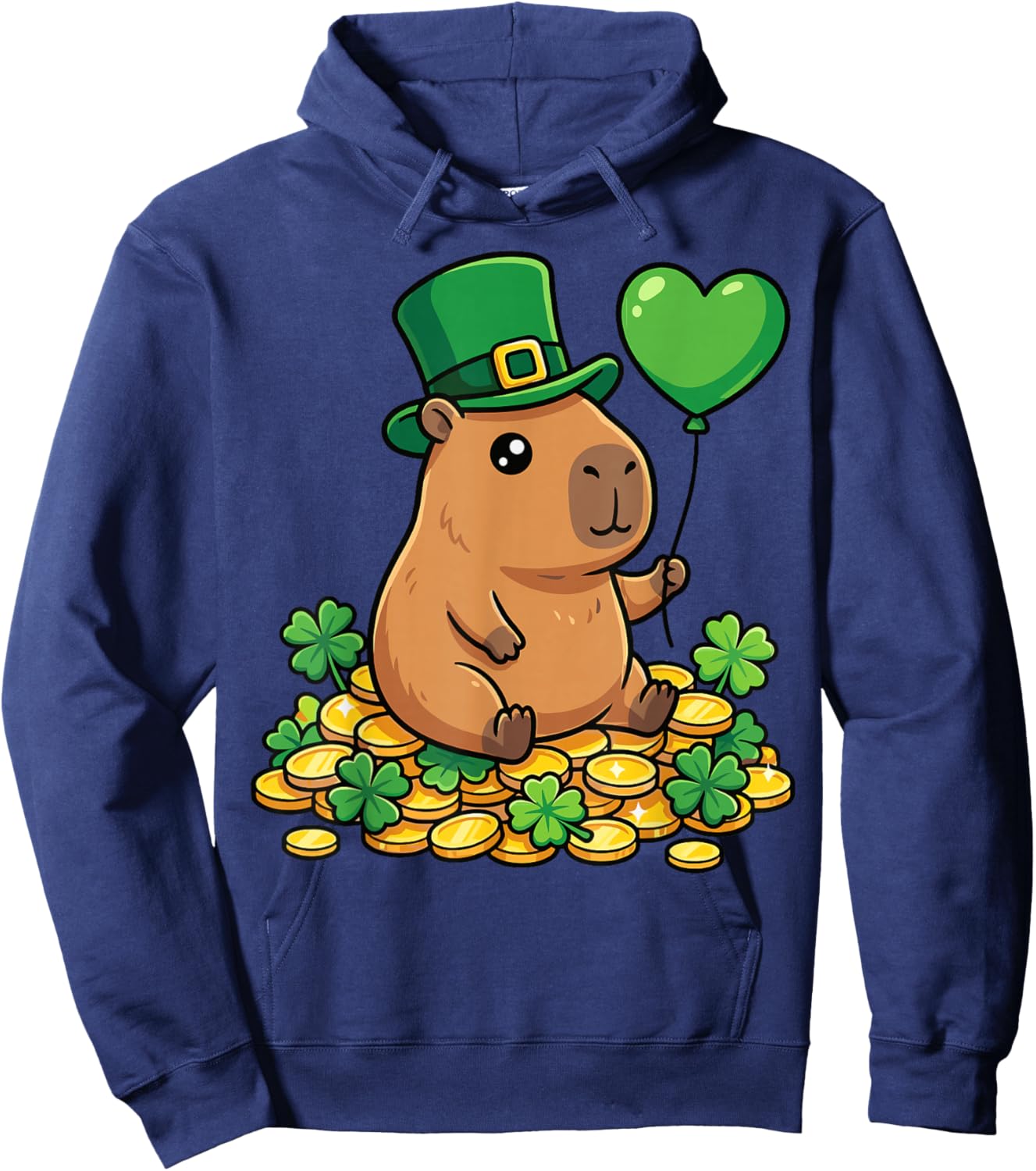 Lucky Capybara St Patricks Day Clover Leprechaun Hat Kawaii Hoodie - Hoodie | Navy