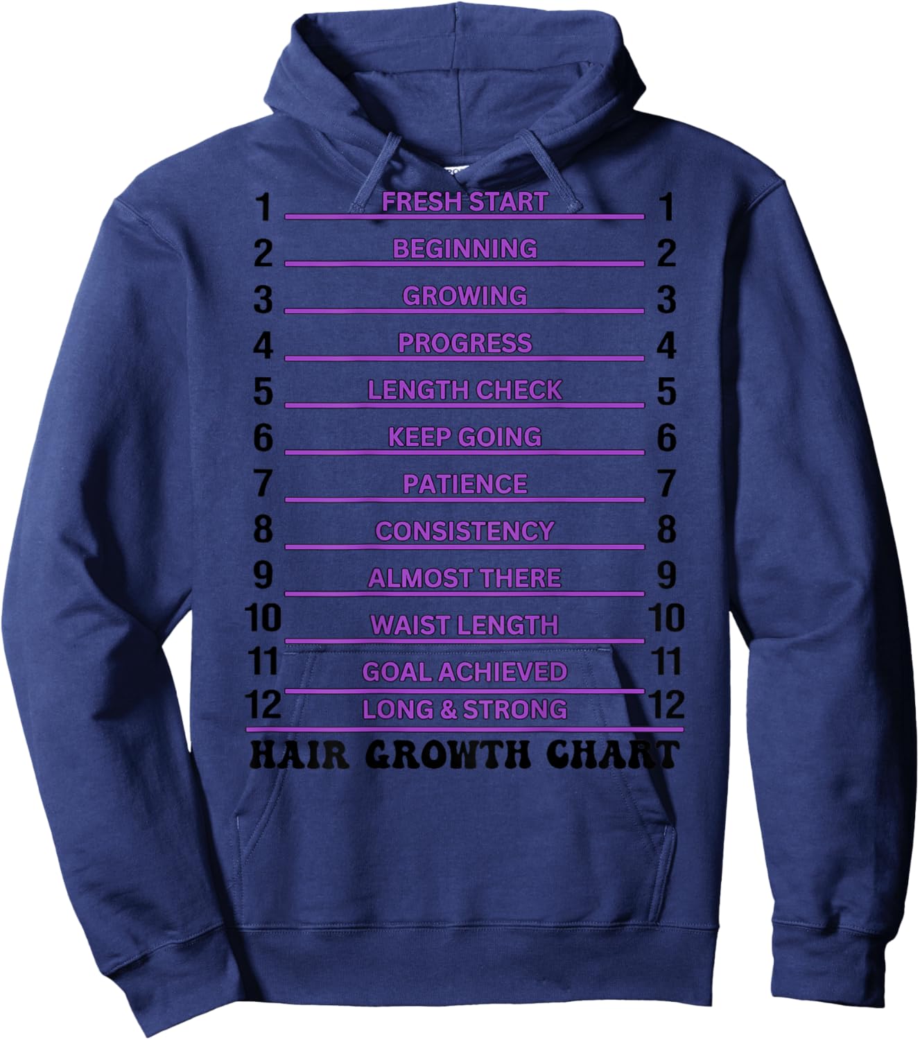 Retro Groovy Hair Growth Chart Hair Length Check (On Back) Hoodie - Hoodie | Navy