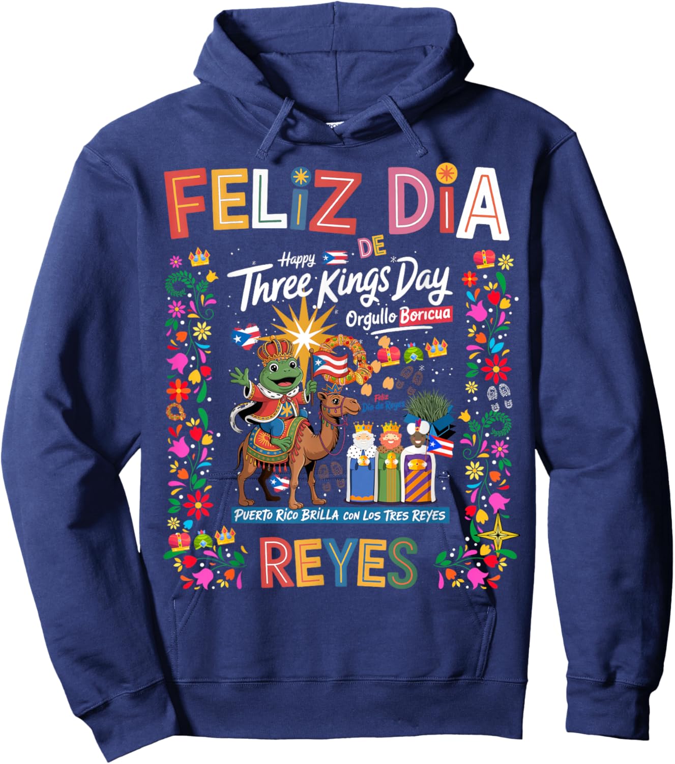 Three Kings Day Puerto Rican Women Idea & Coqui Frog Boricua Hoodie - Hoodie | Navy