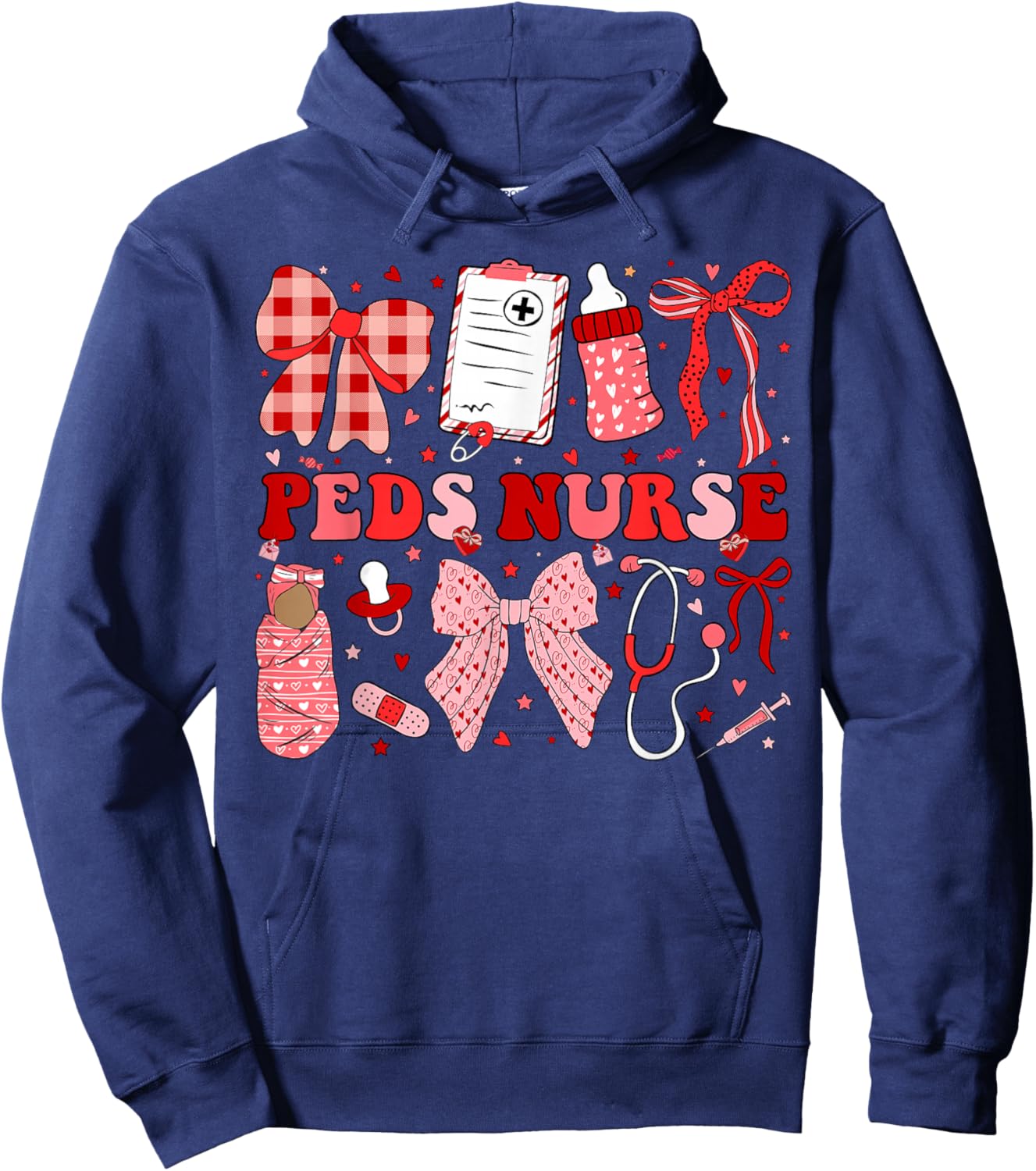Peds Nurse Valentine Coquette Pediatric Nursing Valentines Hoodie - Hoodie | Navy