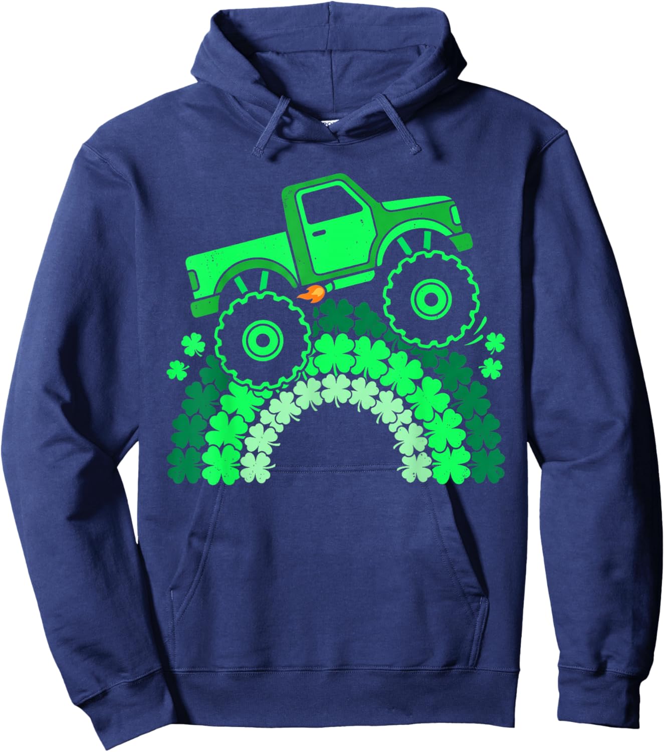 Monter Truck Lucky Shamrock Funny St Patrick's Day Kids Boys Hoodie - Hoodie | Navy
