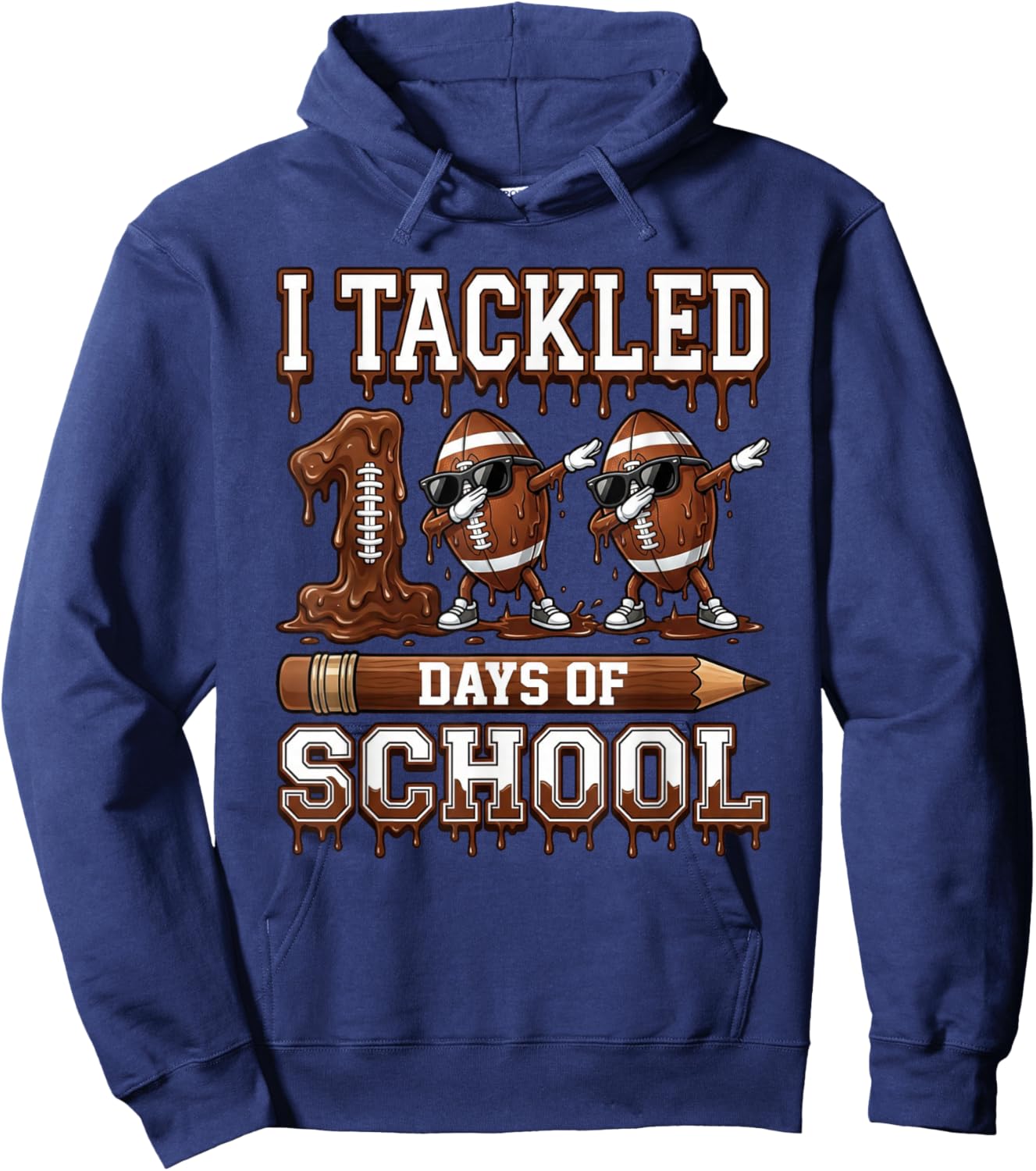 Kids 100 Days of School Boys 100th Day of School Football Hoodie - Hoodie | Navy
