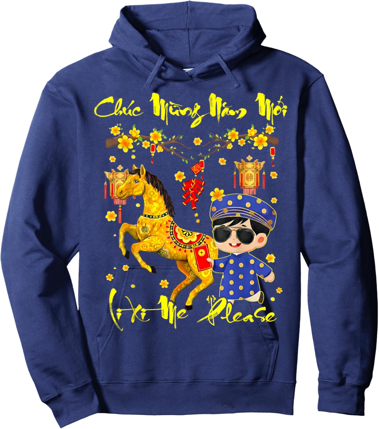 Li Xi Me Please Vietnamese Lunar New Year TET 2026 Boys Kids Hoodie - Hoodie | Navy