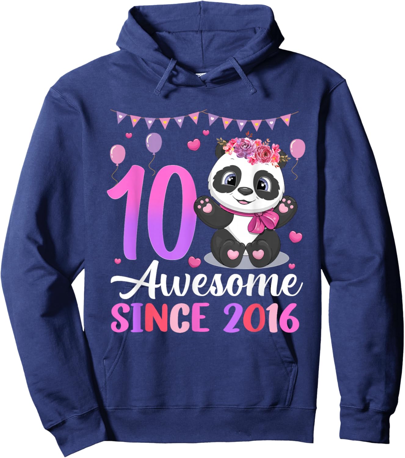 Awesome Since 2016 10th Birthday Panda Theme Party Hoodie - Hoodie | Navy