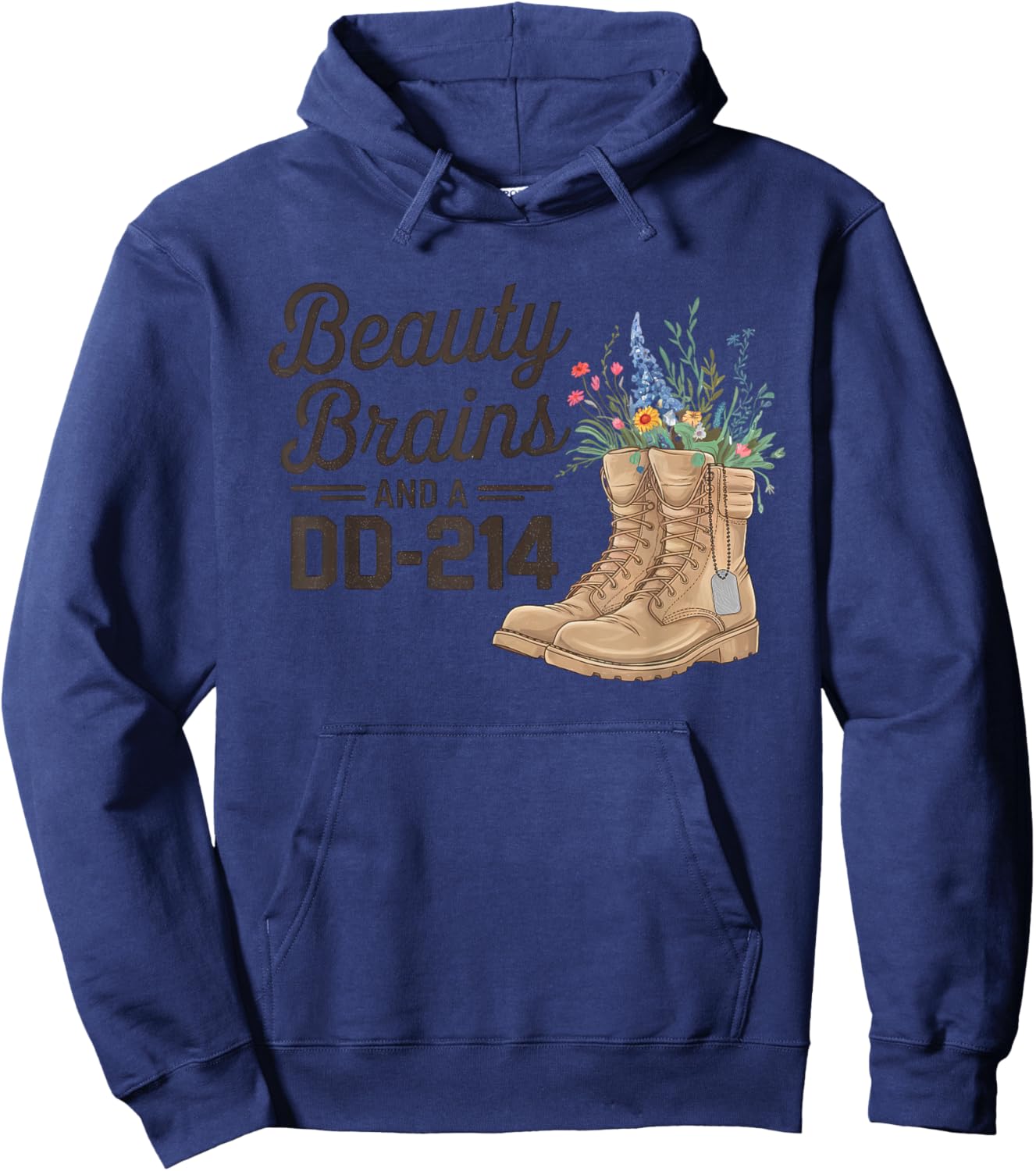 Beauty Brains and A DD-214 Strong Veteran Woman American Hoodie - Hoodie | Navy