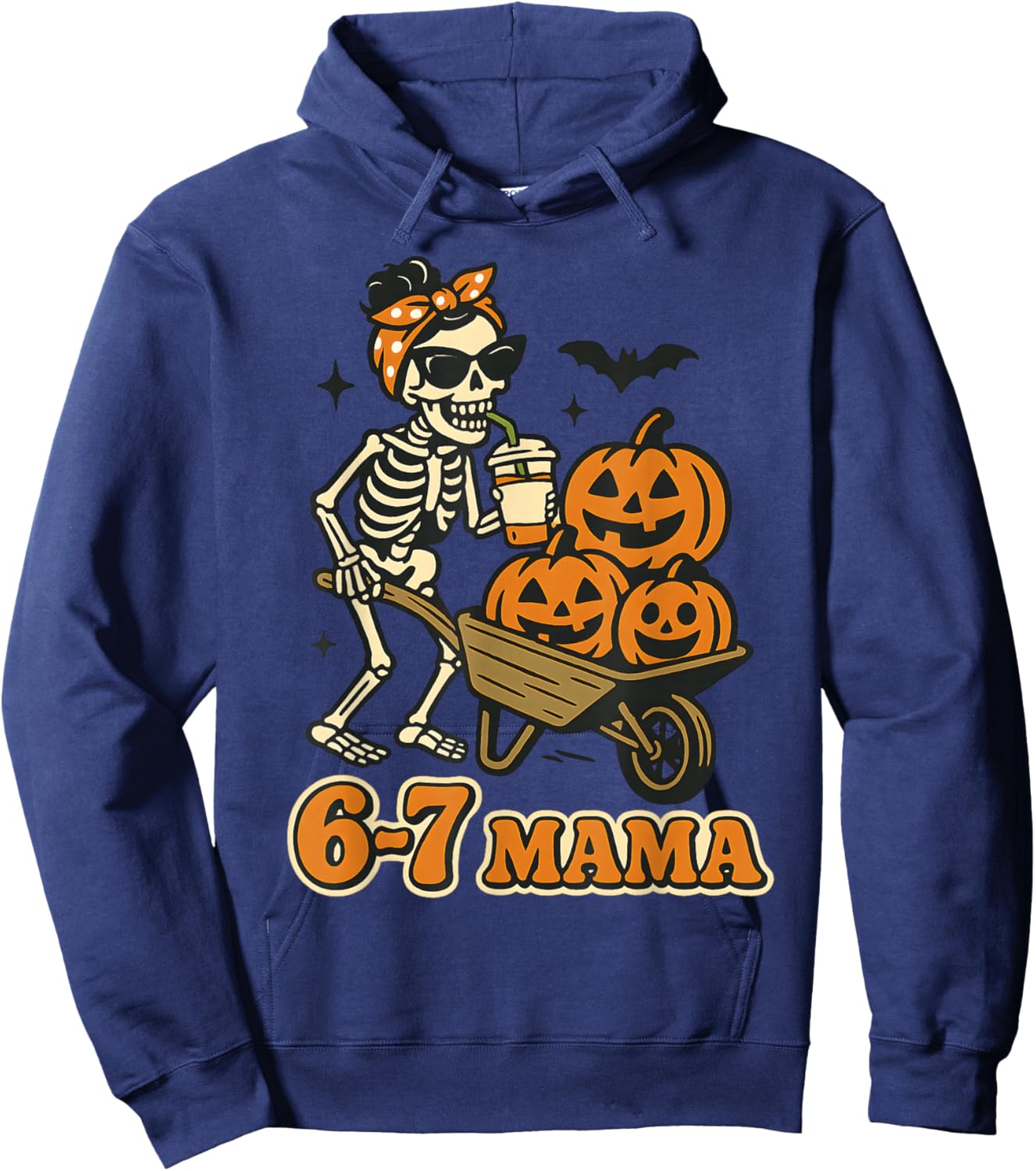 67 Mama Halloween Skeleton Pumpkin Six Seven Mom Funny Meme Hoodie - Hoodie | Navy