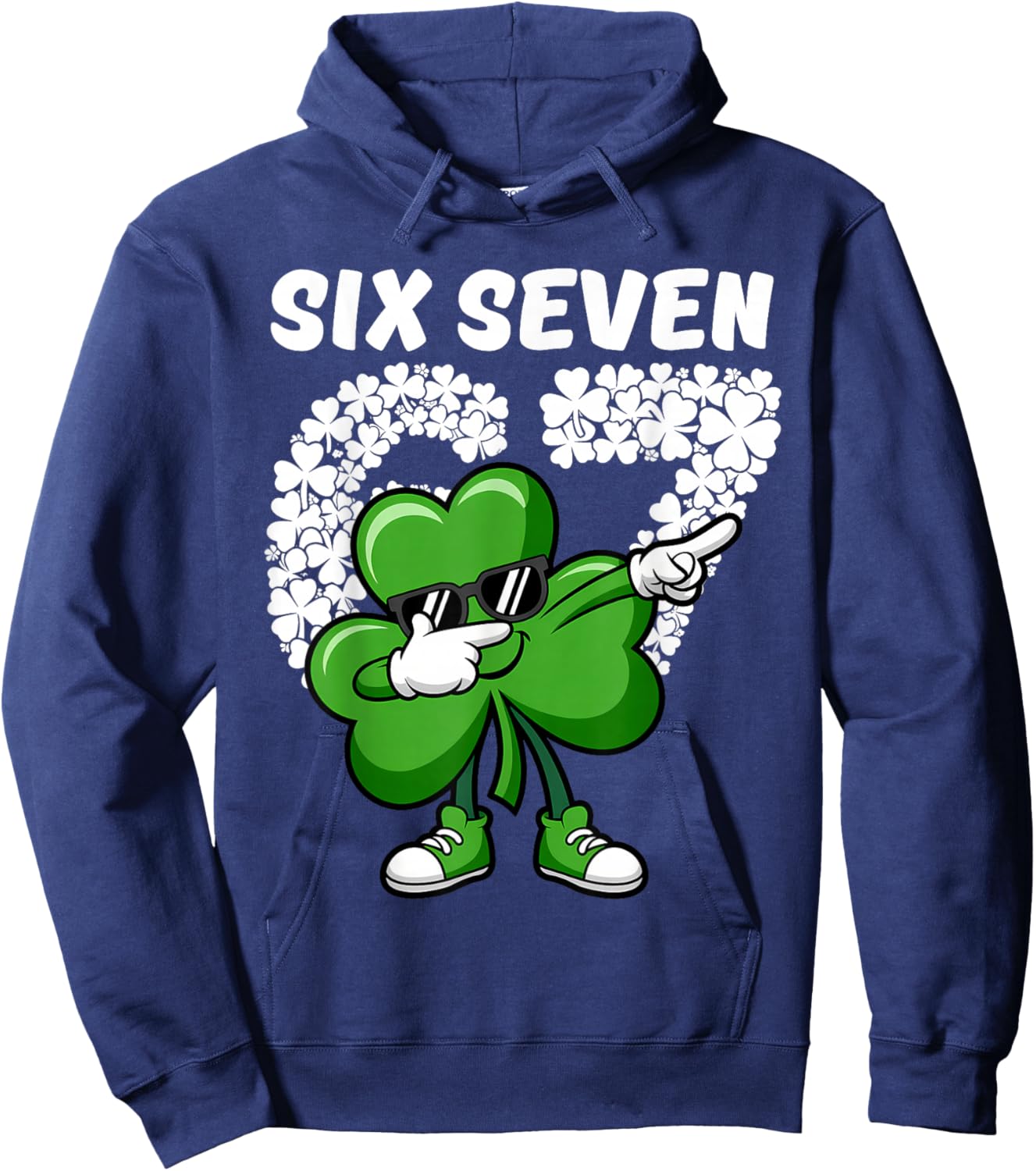 St Patrick's Day Boys Kids Shamrock Dabbing Six Seven 67 Hoodie - Hoodie | Navy
