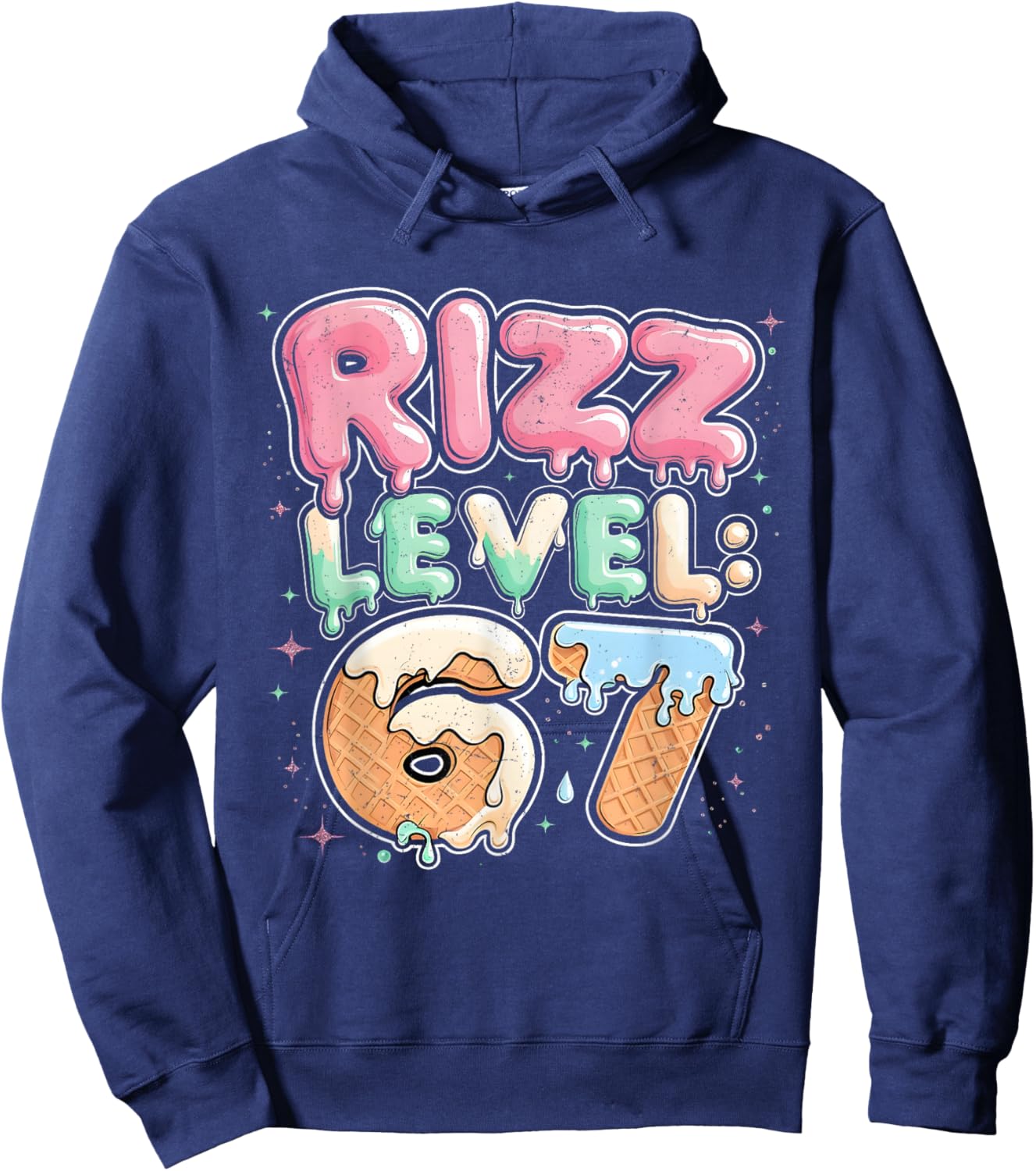67 Ice Cream Drip Cool Meme Six Seven Gen Alpha Slang Hoodie - Hoodie | Navy