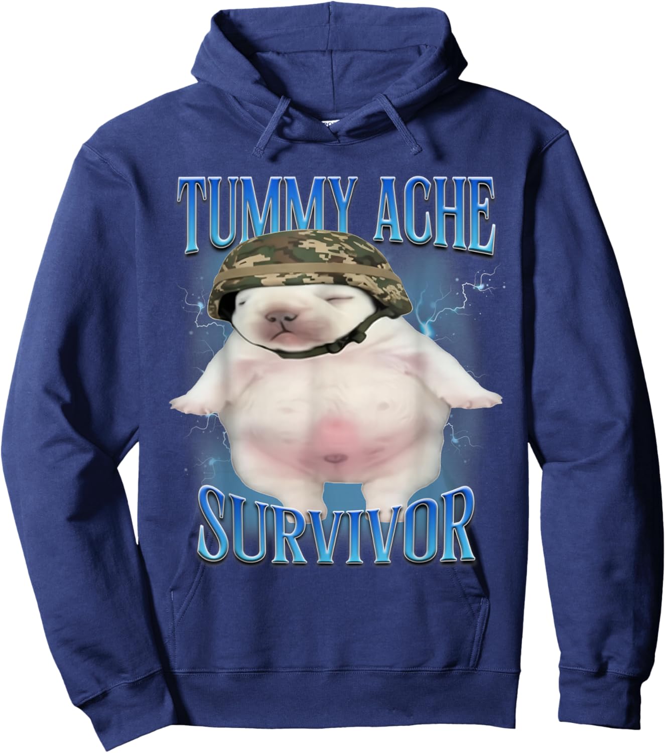 Tummy Ache Survivor Funny Pibble Graphic Meme Brainrot Hoodie - Hoodie | Navy