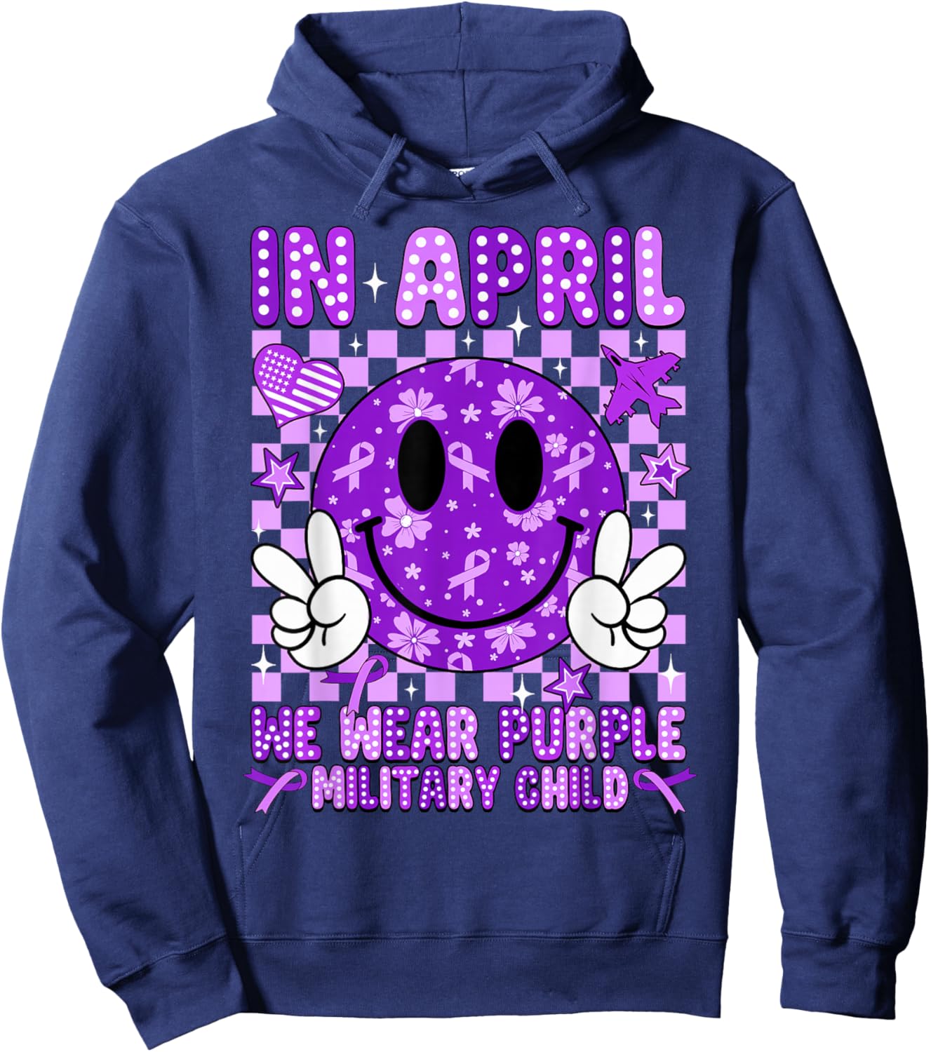 in April We Wear Purple for Military Kids Military Child Hoodie - Hoodie | Navy