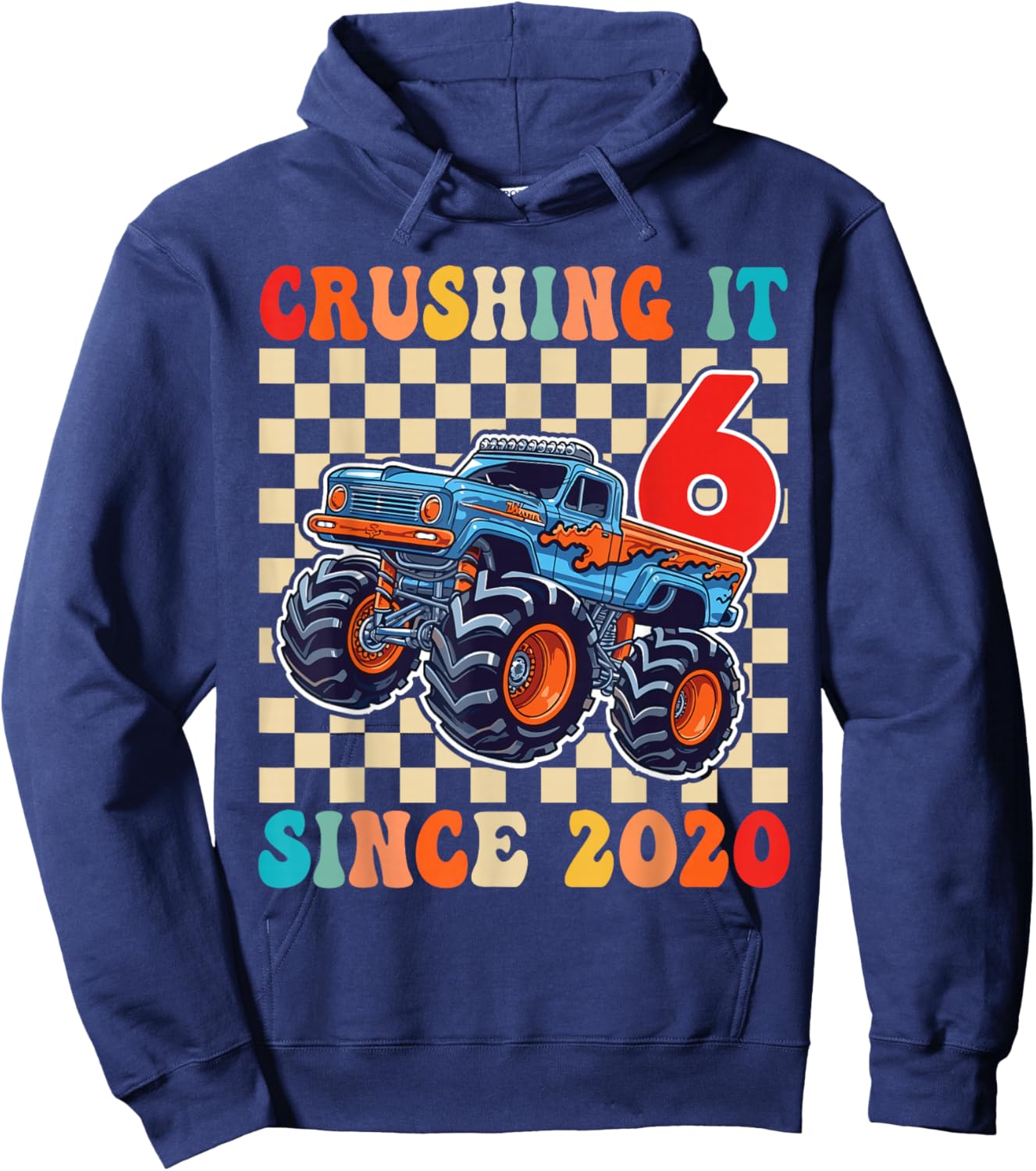 Birthday Monster Truck 6 Year Old Boys 6th Party Born 2020 Hoodie - Hoodie | Navy