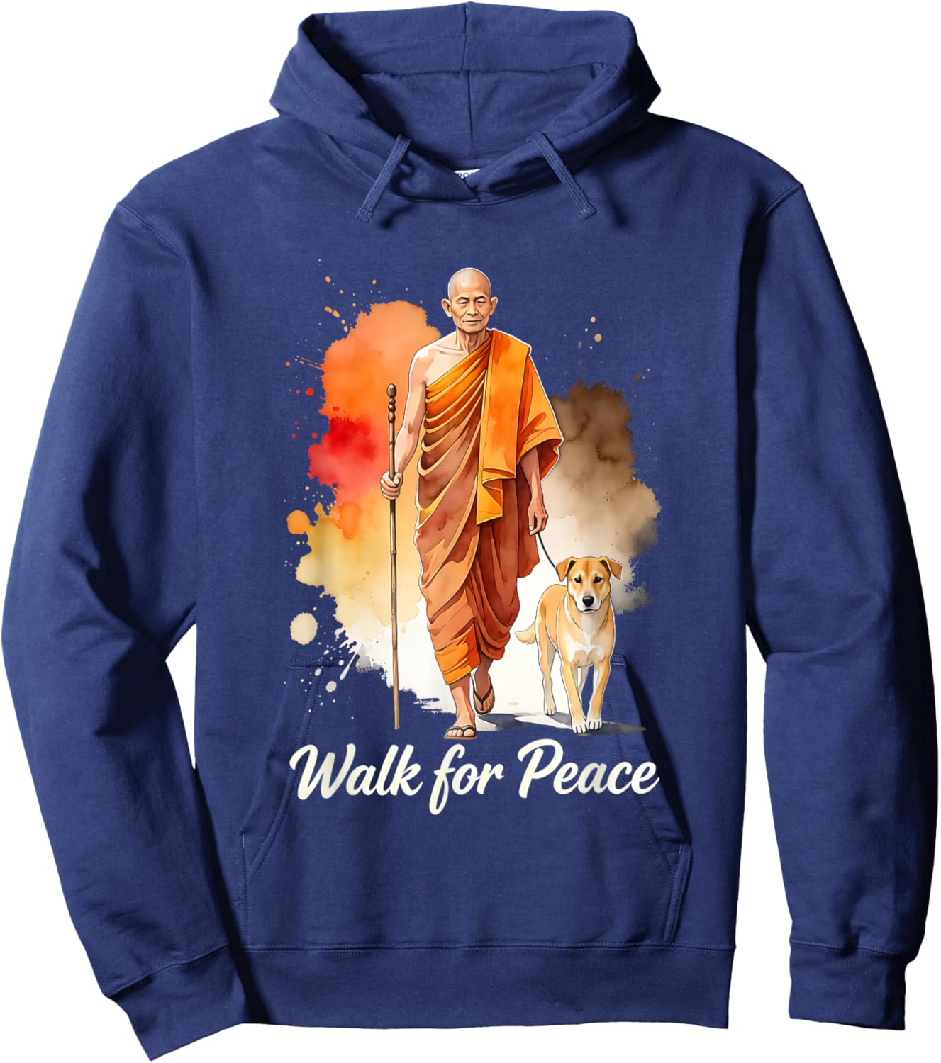 Walk for Peace Mindful Monk Spiritual Art Hoodie - Hoodie | Navy