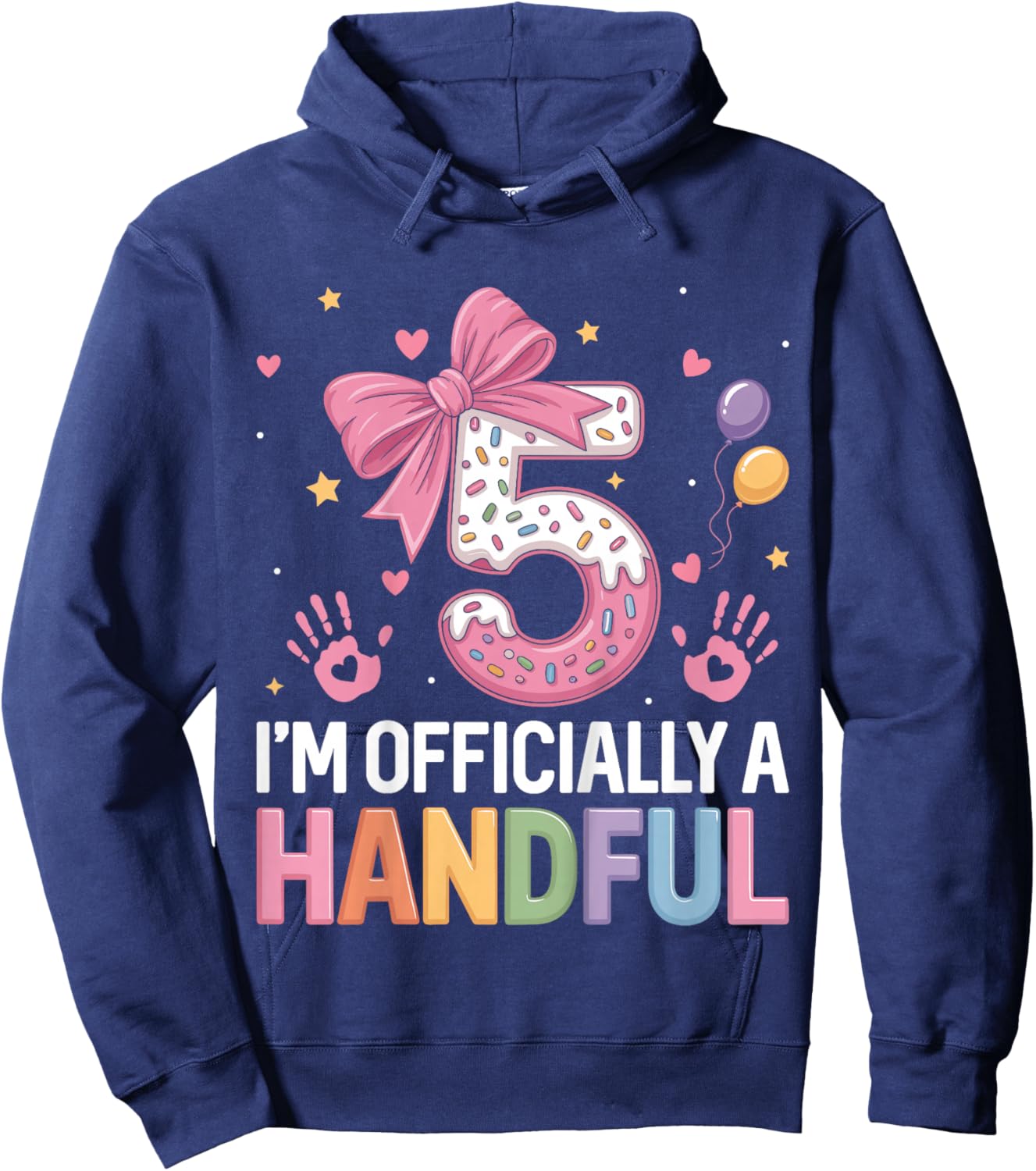Kids 5 I'm Officially A Handful Donut Lover 5th Birthday Pink Bow Hoodie - Hoodie | Navy