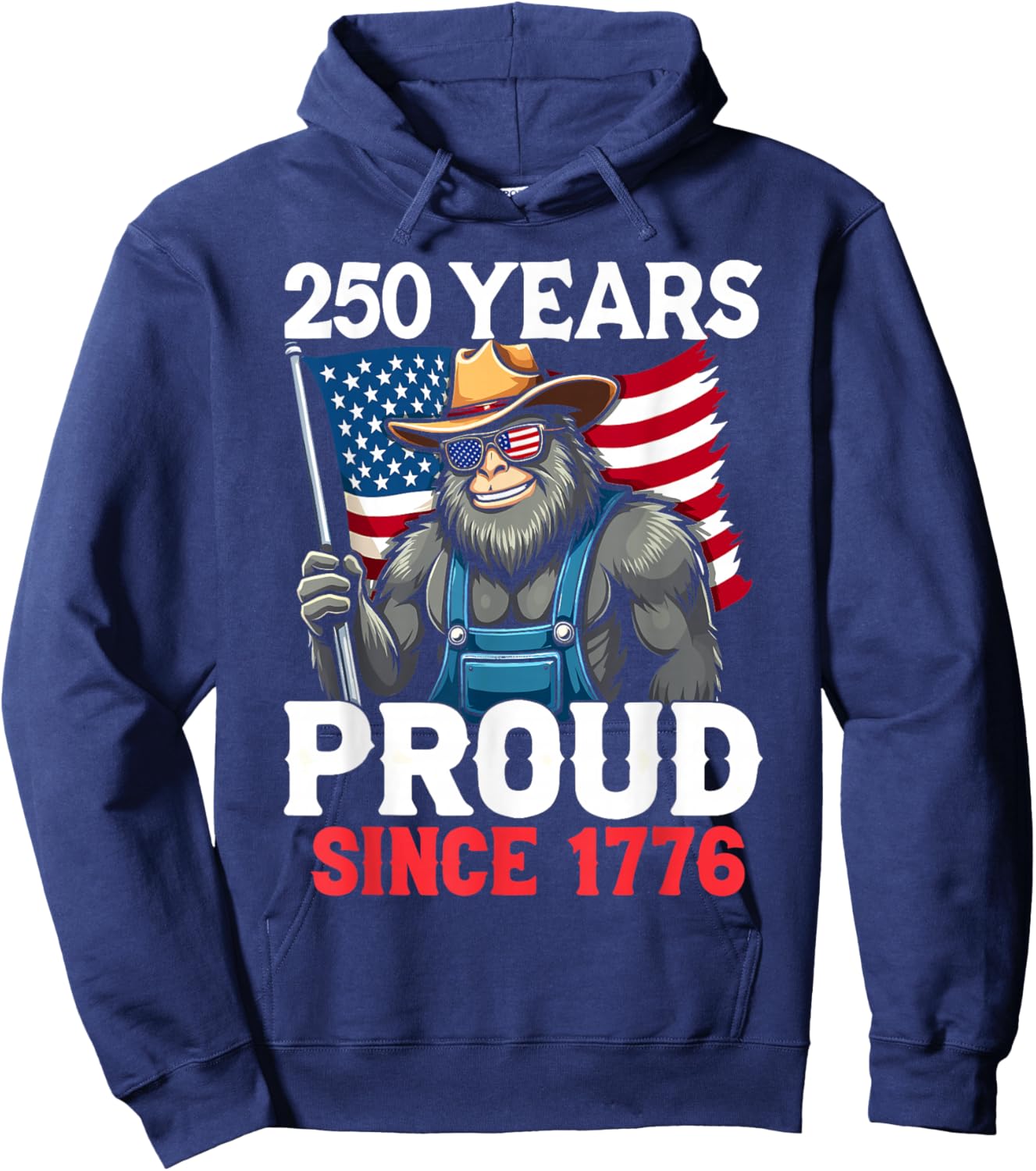 Farmer Bigfoot and Flag 250 Years 1776-2026 250th Birthday Hoodie - Hoodie | Navy