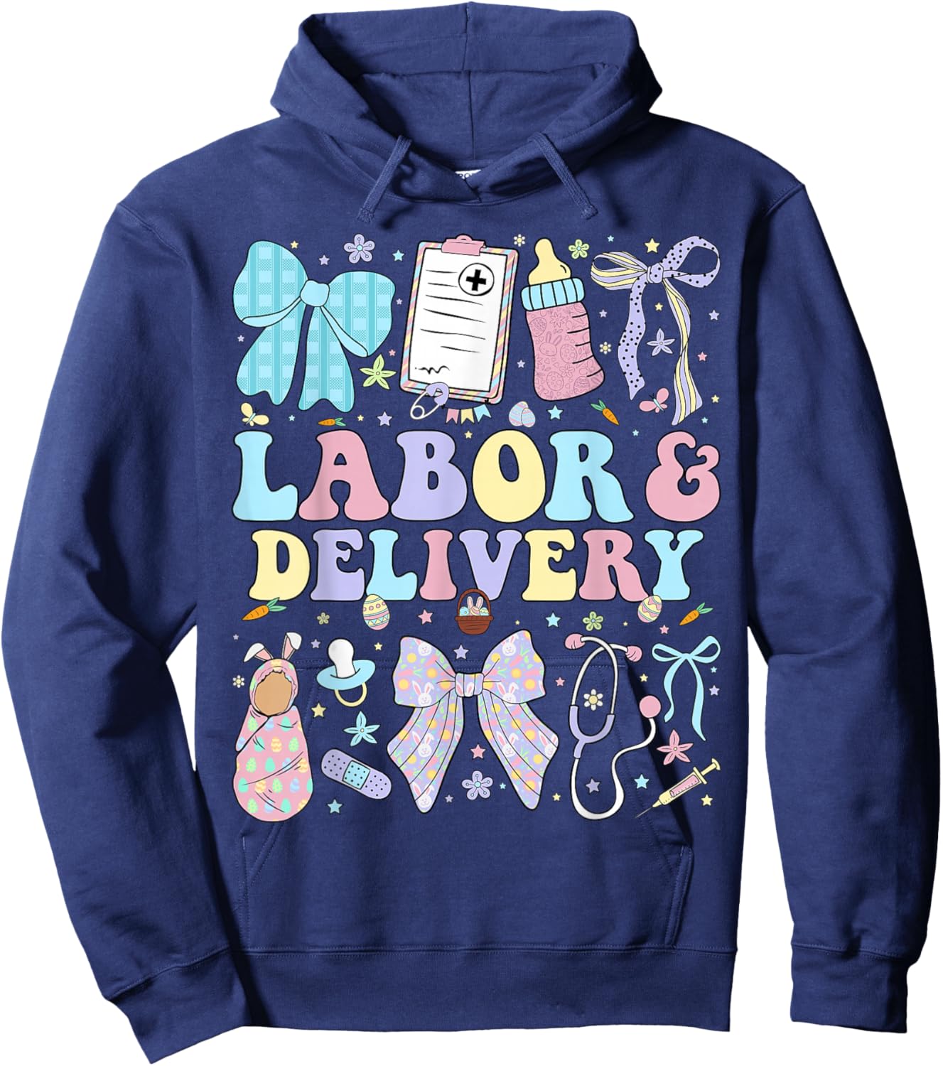 Labor and Delivery Nurse Coquette L&D Nurse Easter Hoodie - Hoodie | Navy