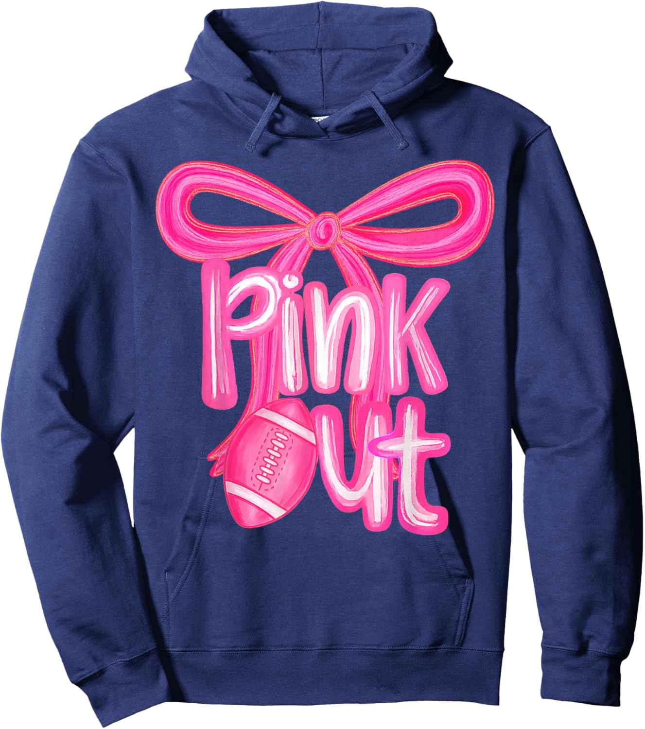 Preppy Pink Out Tackle Breast Cancer Awareness Coquette Bow Hoodie - Hoodie | Navy