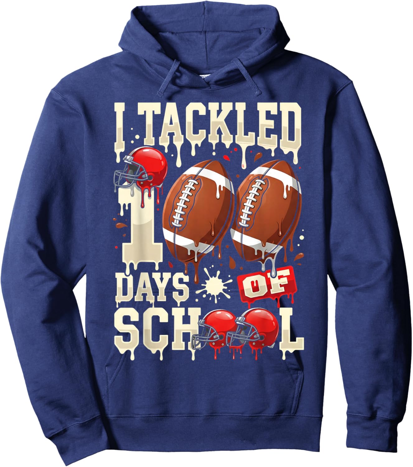 I Tackled 100 Days of School Football 100 Days Smarter Boys Hoodie - Hoodie | Navy